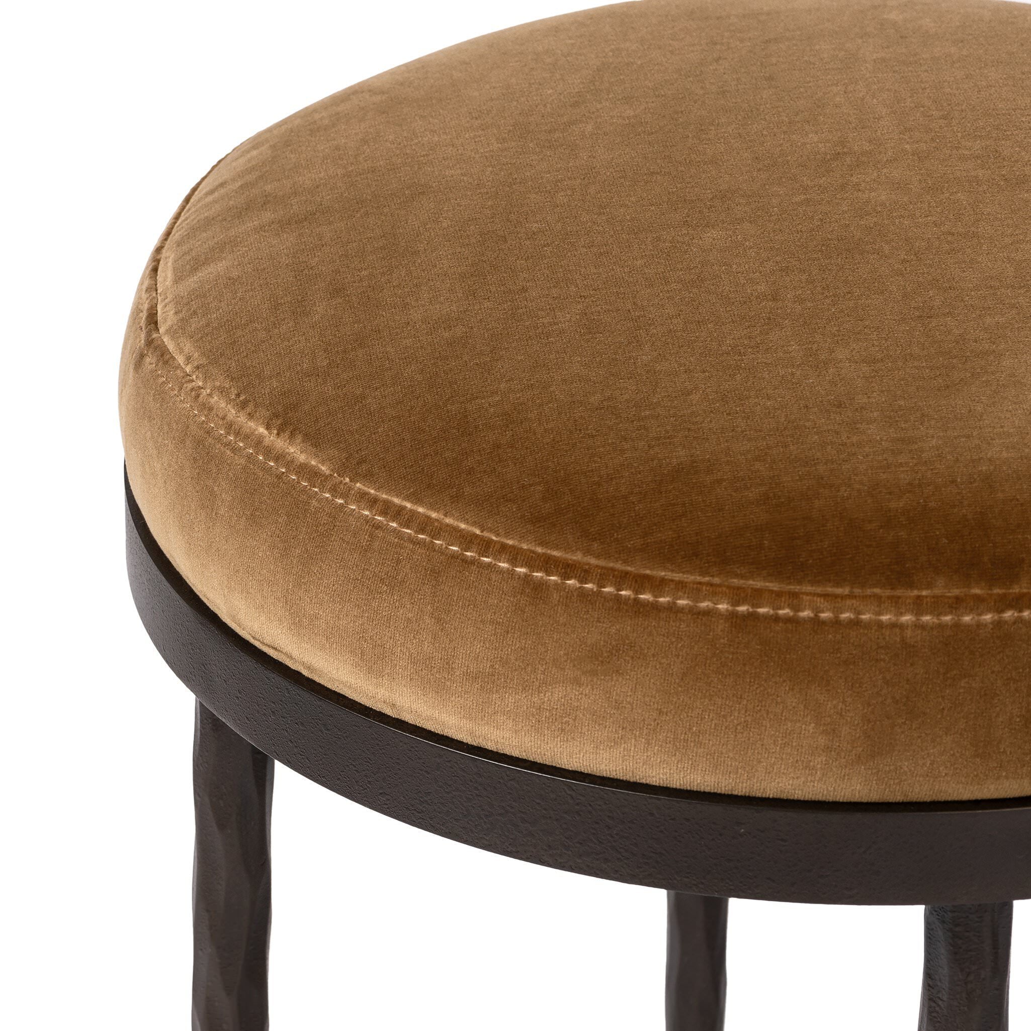 Close up of Four Hands Corinne Counter Stool in Surrey Ochre on a white background at Addison West.