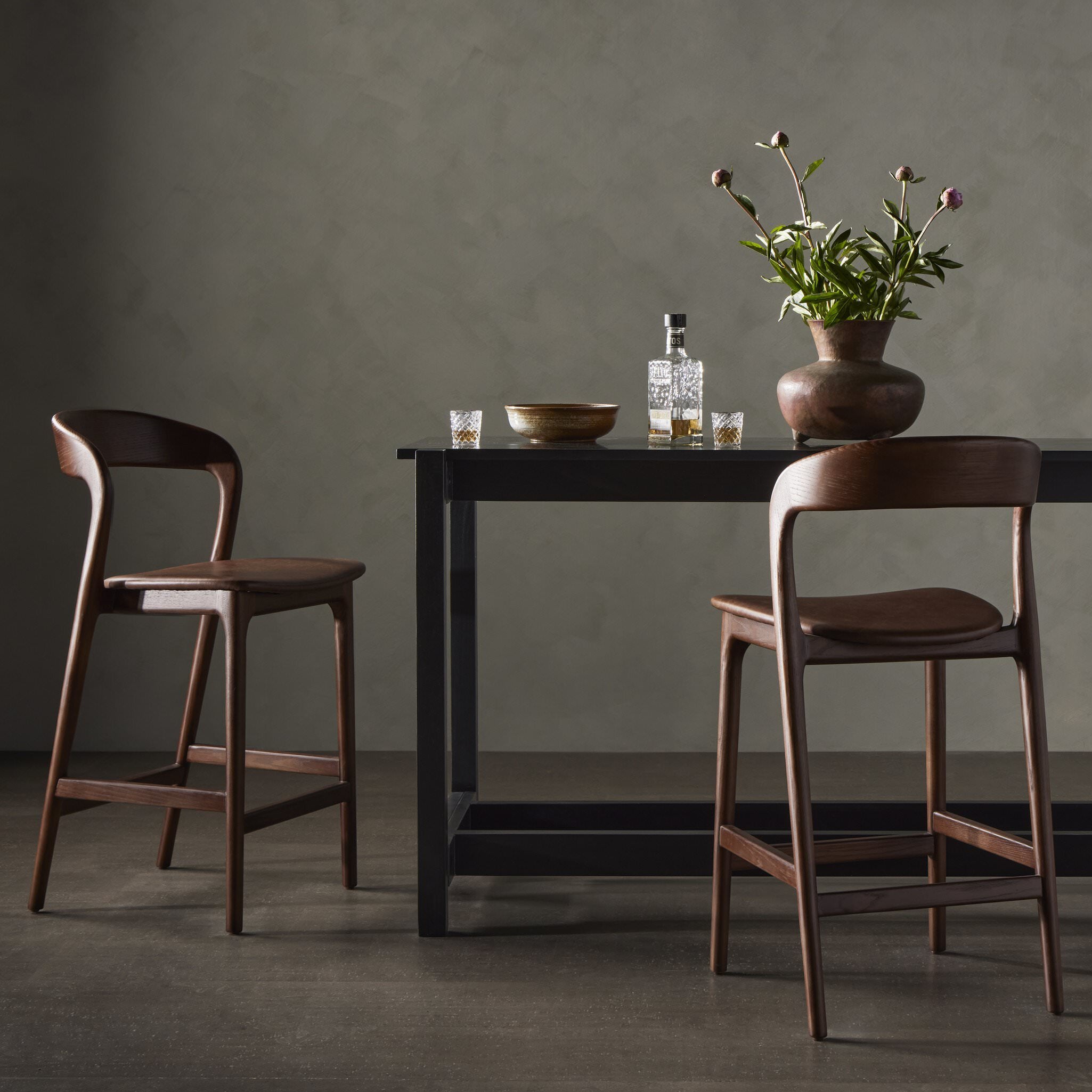 Four Hands Counter Stool in Sonoma Coco in a grey dining room at Addison West
