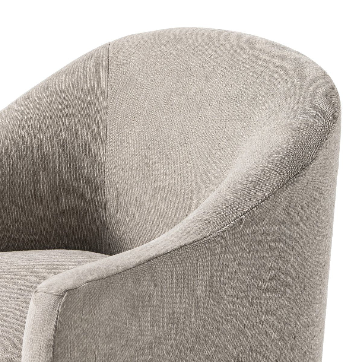 Close up of Four Hands Cove Dining Chair With Casters in Heather Twill Stone on a white background