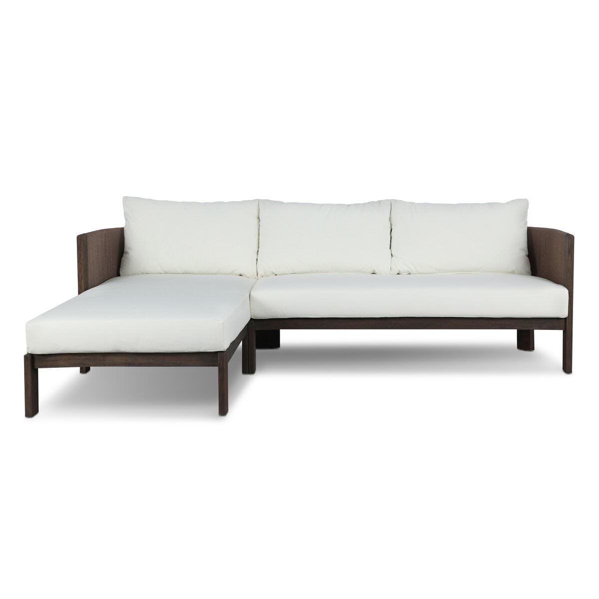 Four Hands Delancy Outdoor 2-Piece Sectional with Left Chaise in Arashi Salt on a white background at Addison West
