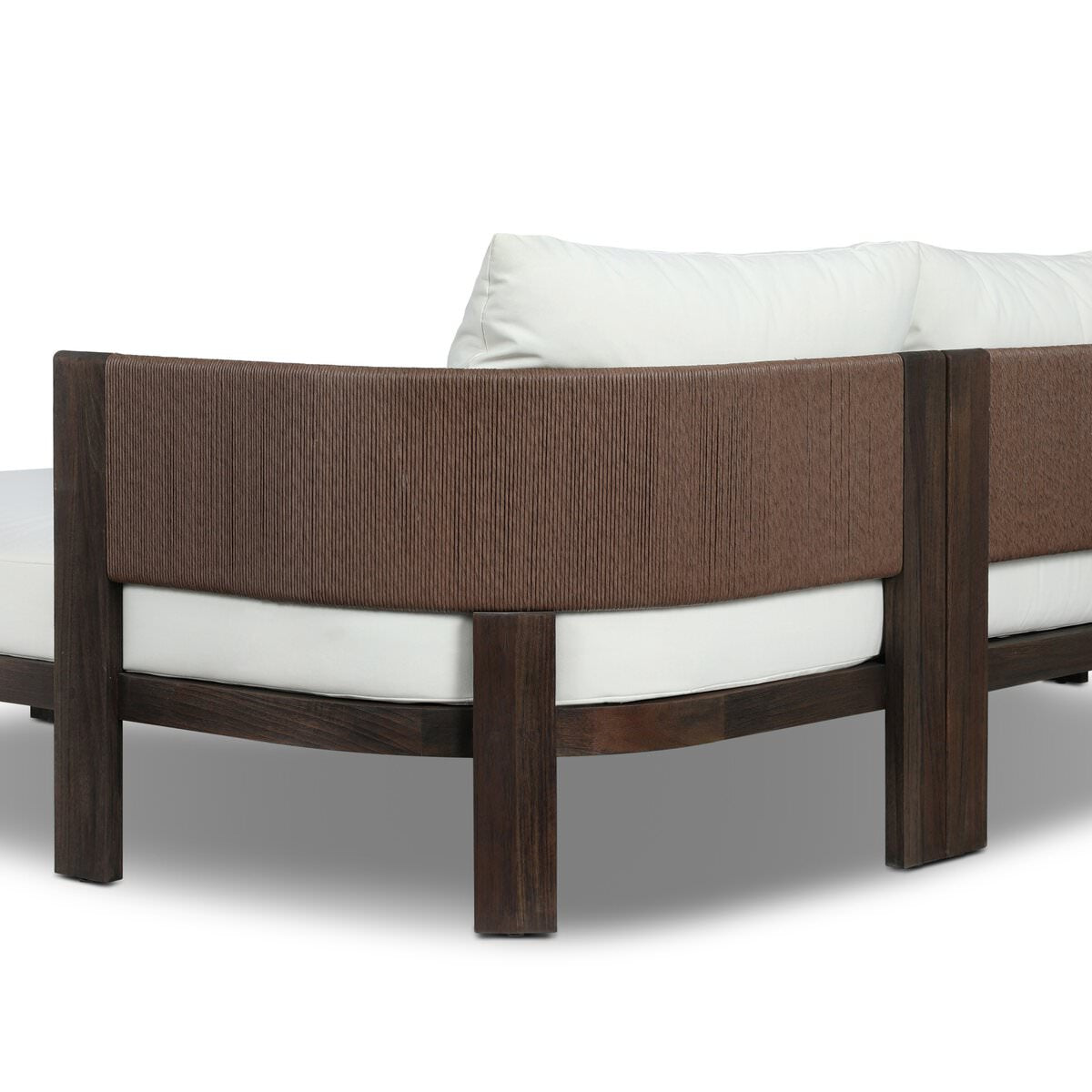 Close up of Four Hands Delancy Outdoor 2-Piece Sectional with Right Chaise in Arashi Salt on a white background at Addison West