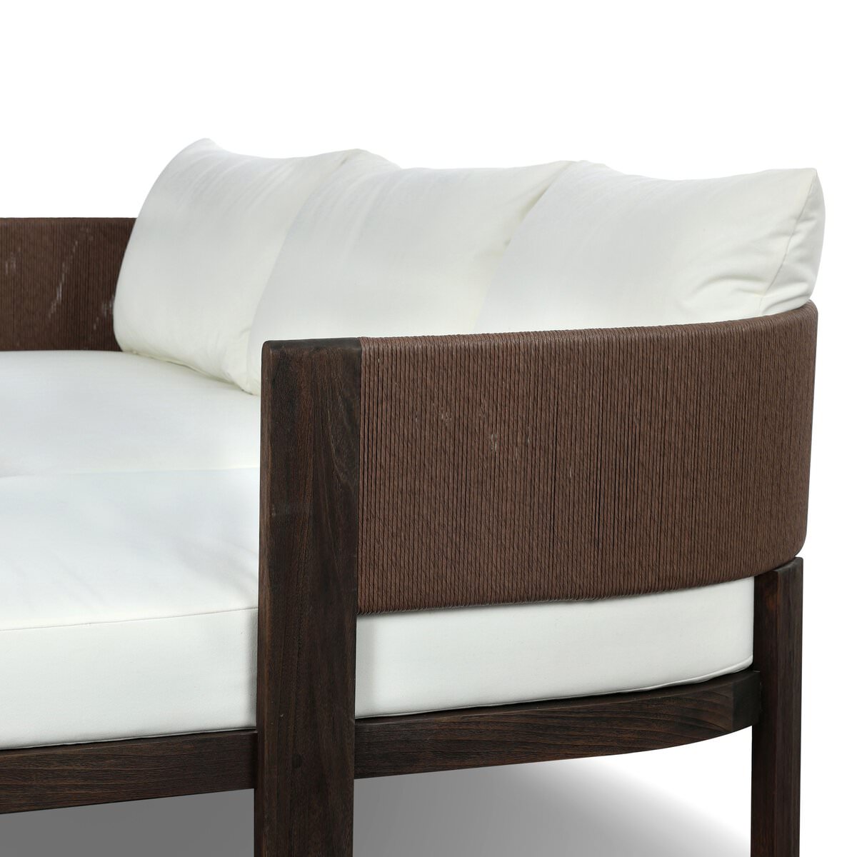 Close up of Four Hands Delancy Outdoor 2-Piece Sectional with Right Chaise in Arashi Salt on a white background at Addison West