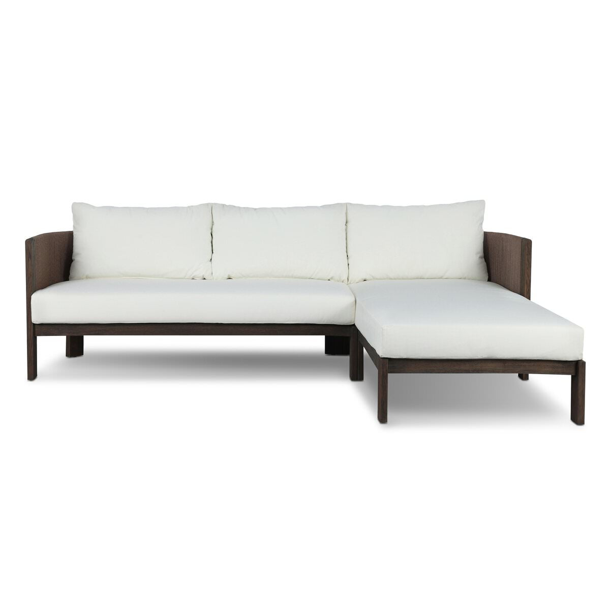 Four Hands Delancy Outdoor 2-Piece Sectional with Right Chaise in Arashi Salt on a white background at Addison West