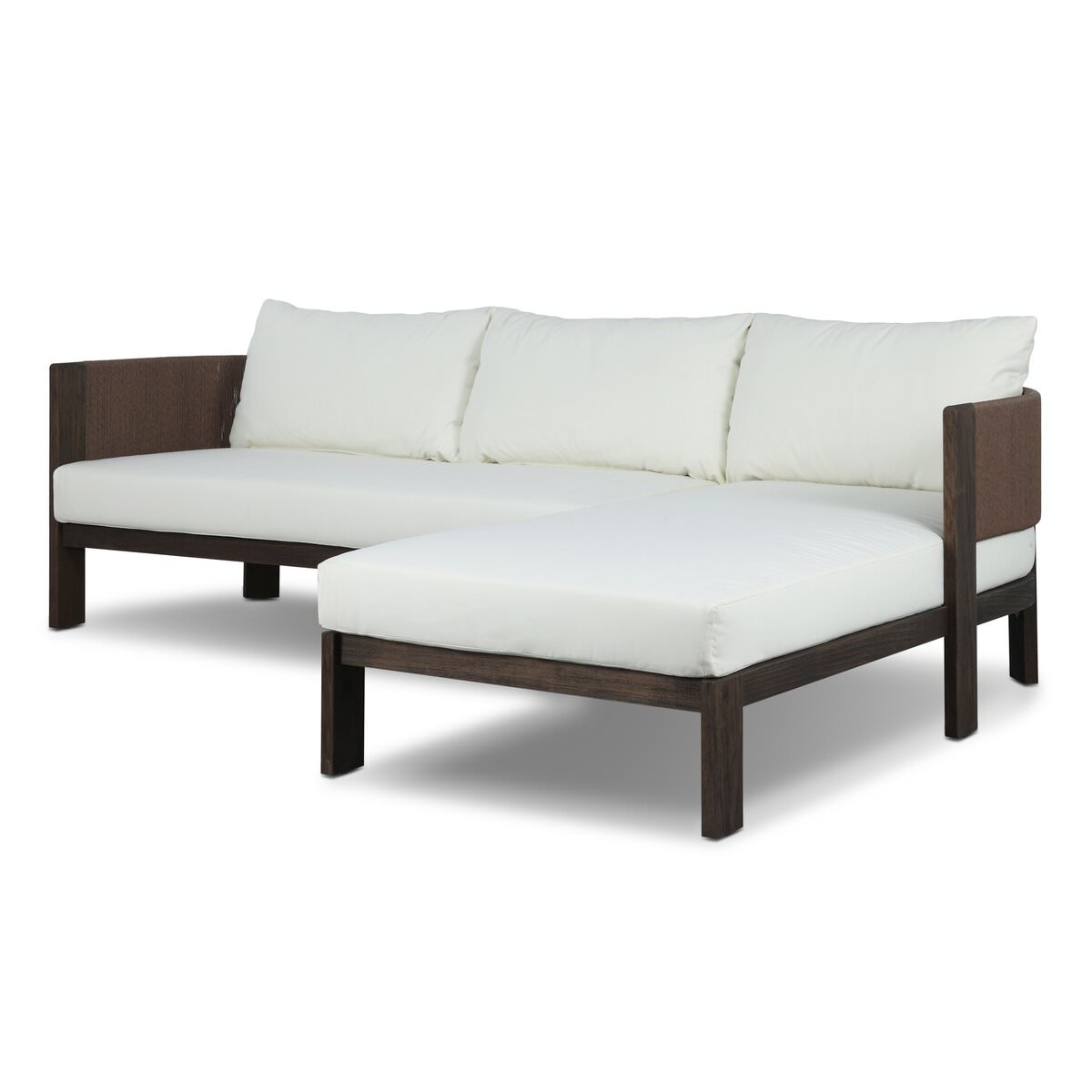 Four Hands Delancy Outdoor 2-Piece Sectional with Right Chaise in Arashi Salt on a white background at Addison West