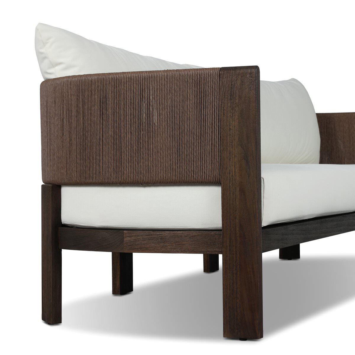 Close up of Four Hands Delancy Outdoor Sofa in Arashi Salt on a white background at Addison West