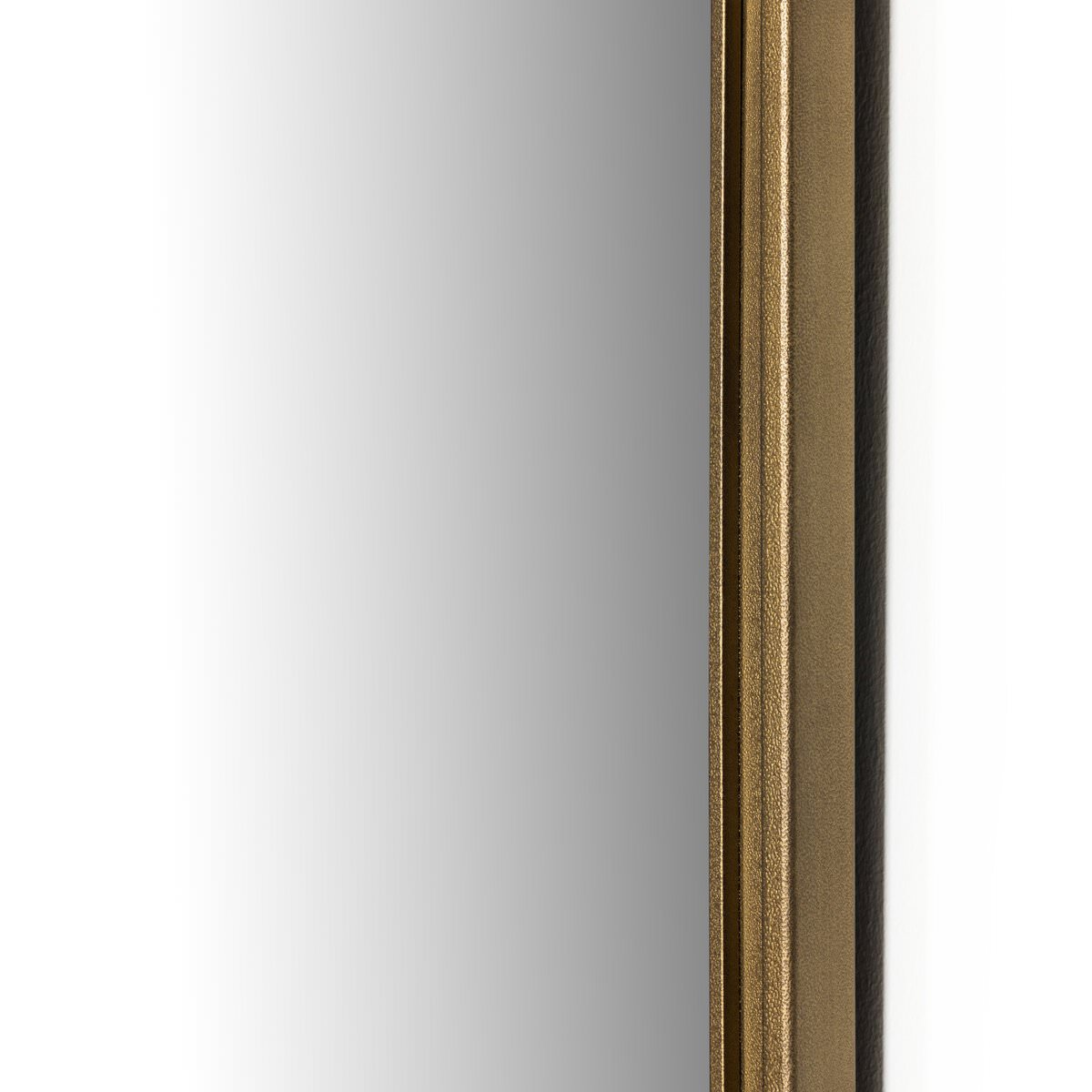 Close up of Four Hands Effie Mirror in Raw Antique Brass on a white background at Addison West