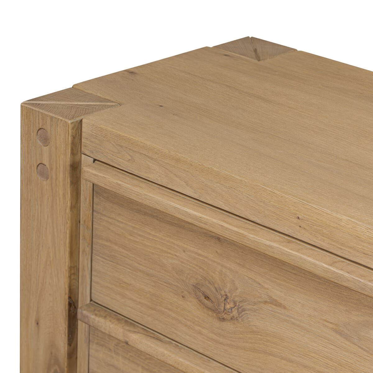 Close up of Four Hands Emmer 6 Drawer Dresser in Aged Smoked Oak Veneer on a white background at Addison West