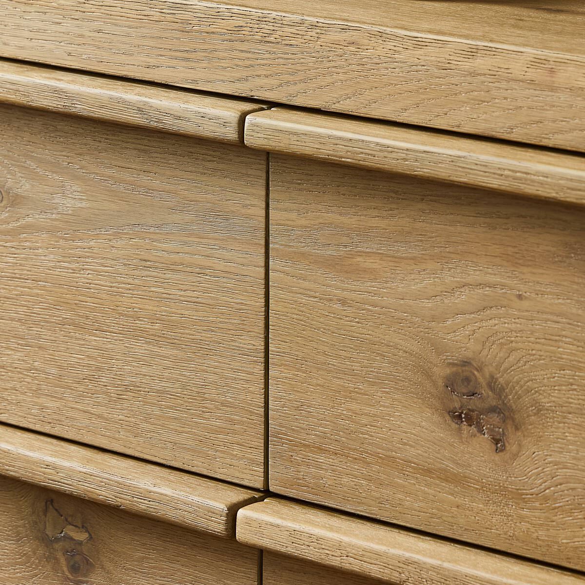 Close up of Four Hands Emmer 6 Drawer Dresser in Aged Smoked Oak Veneer on a white background at Addison West