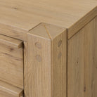 Close up of Four Hands Emmer 6 Drawer Dresser in Aged Smoked Oak Veneer on a white background at Addison West