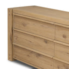 Close up of Four Hands Emmer 6 Drawer Dresser in Aged Smoked Oak Veneer on a white background at Addison West