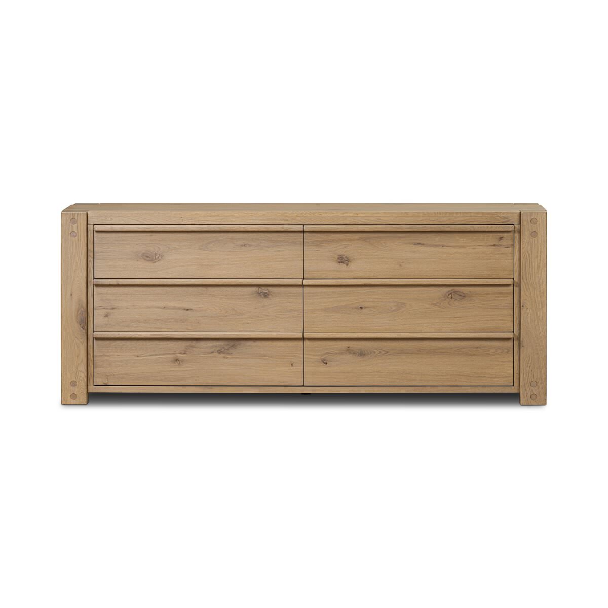 Four Hands Emmer 6 Drawer Dresser in Aged Smoked Oak Veneer on a white background at Addison West
