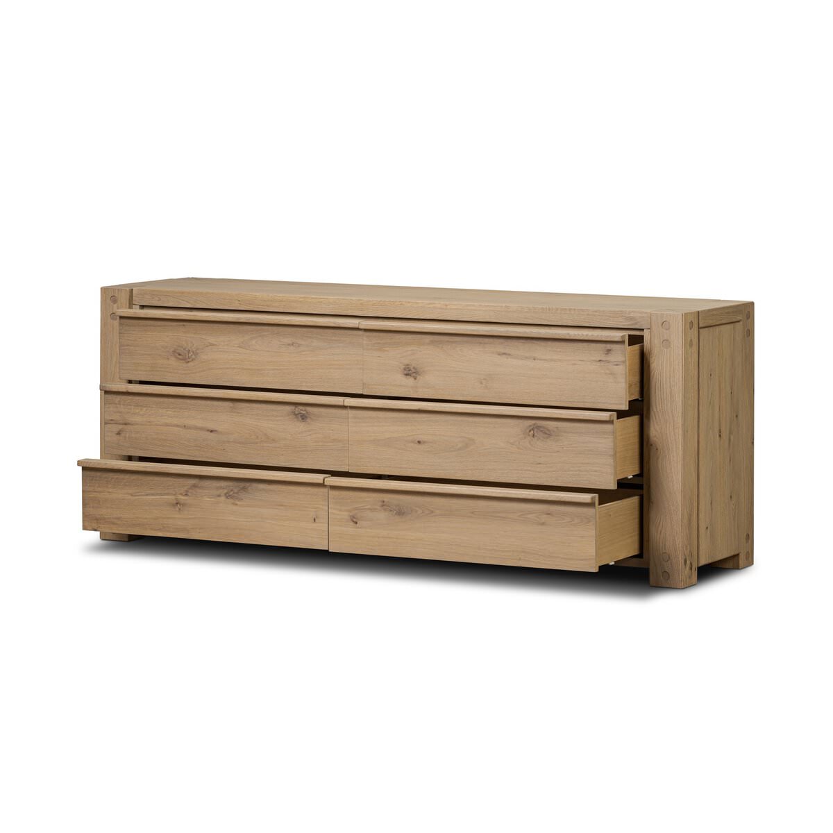 Four Hands Emmer 6 Drawer Dresser in Aged Smoked Oak Veneer on a white background at Addison West