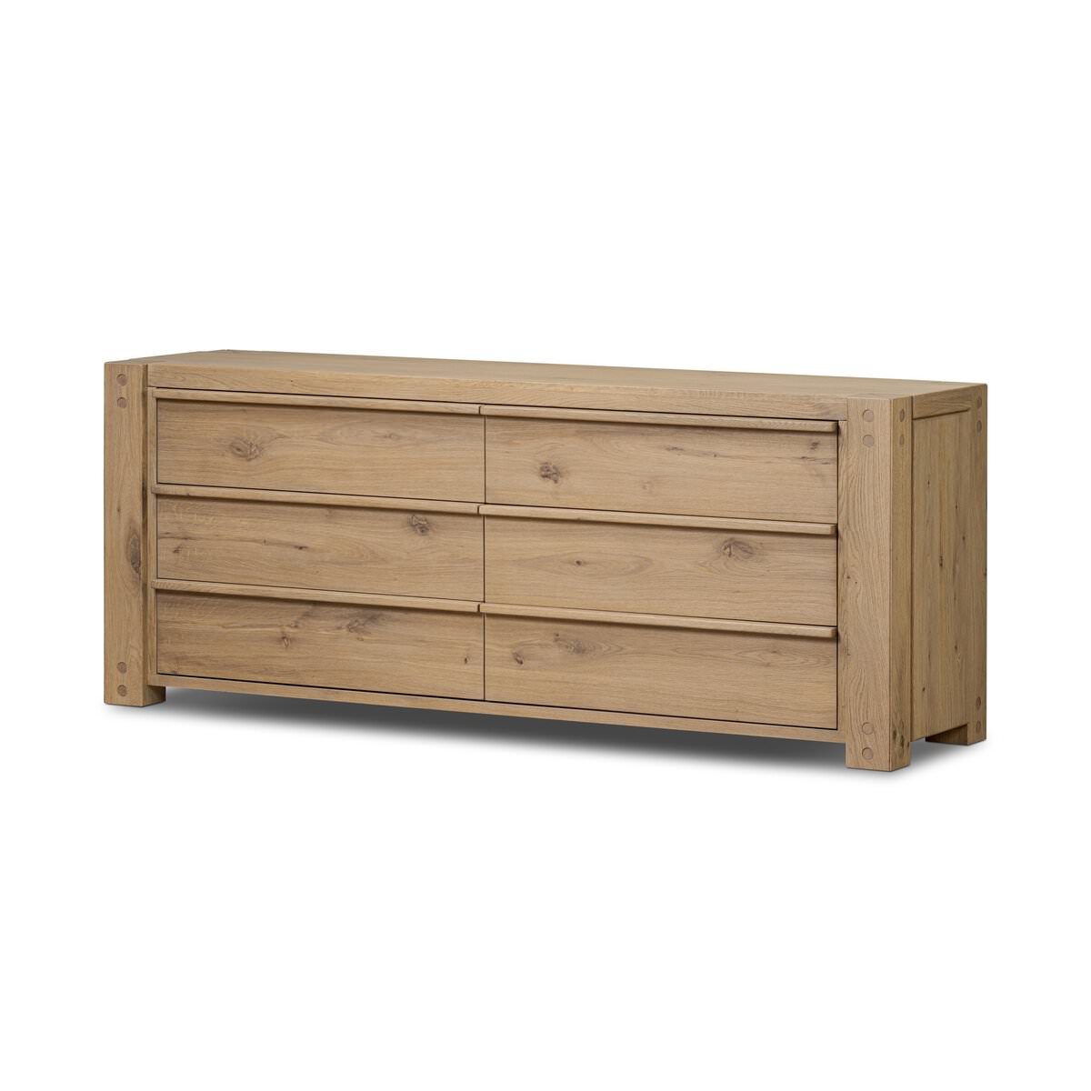 Four Hands Emmer 6 Drawer Dresser in Aged Smoked Oak Veneer on a white background at Addison West