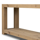 Close up of Four Hands Emmer Console Table in Aged Smoked Oak on a white background at Addison West