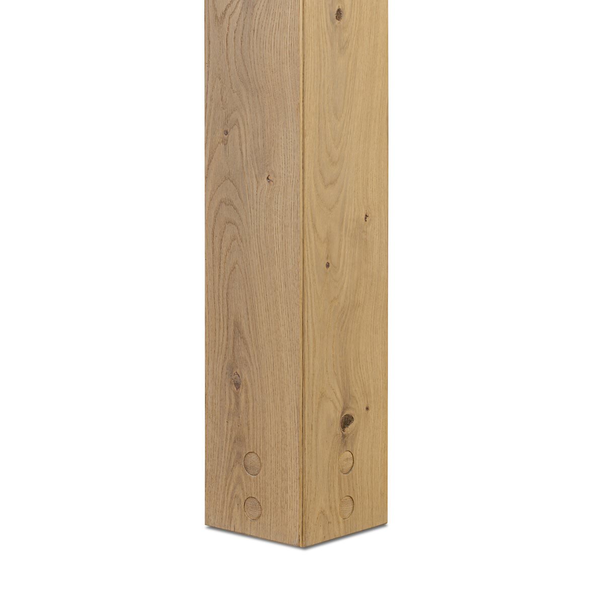 Close up of Four Hands Emmer Dining Table in Aged Smoked Oak on a white background at Addison West