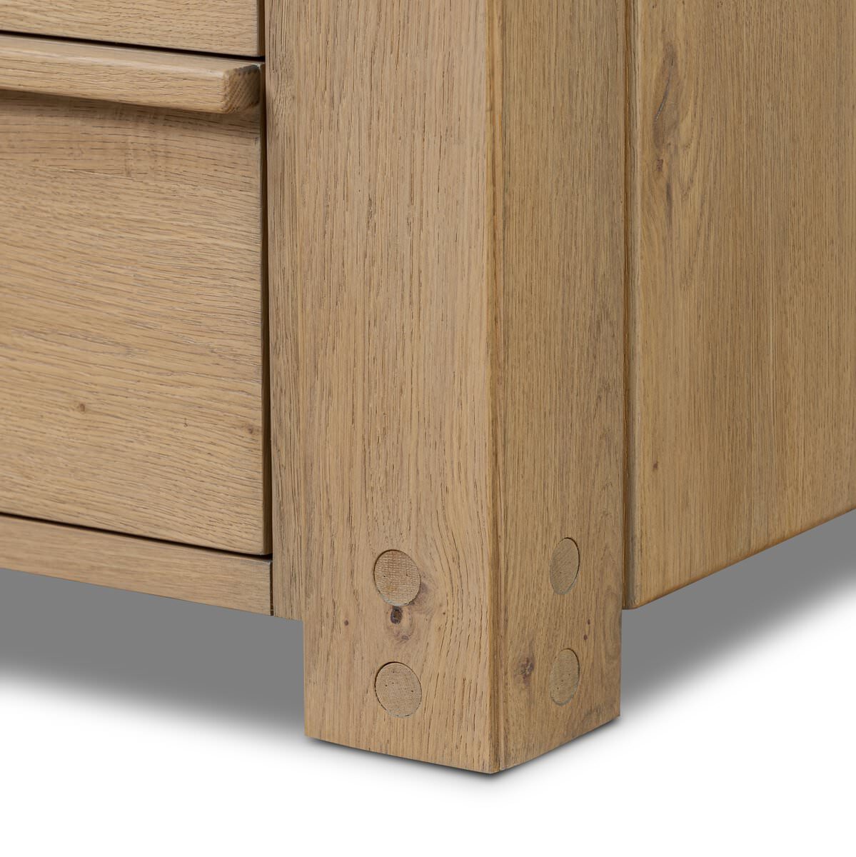 Close up of Four Hands Emmer Nightstand in Aged Smoked Oak on a white background at Addison West