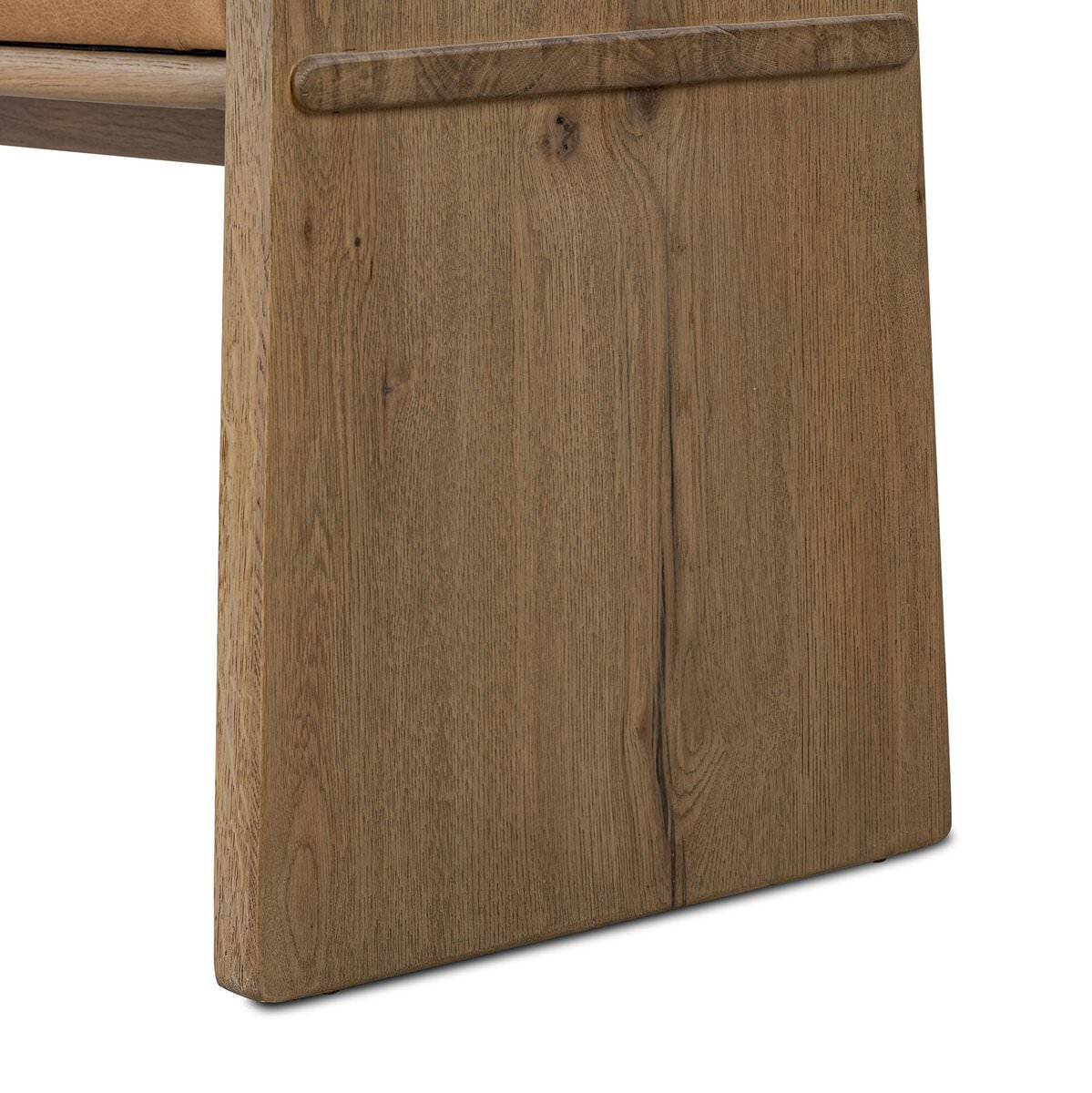 Close up of Four Hands Eros Accent Bench in Conroe Drift on a white background at Addison West