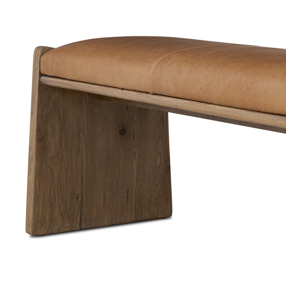 Close up of Four Hands Eros Accent Bench in Conroe Drift on a white background at Addison West