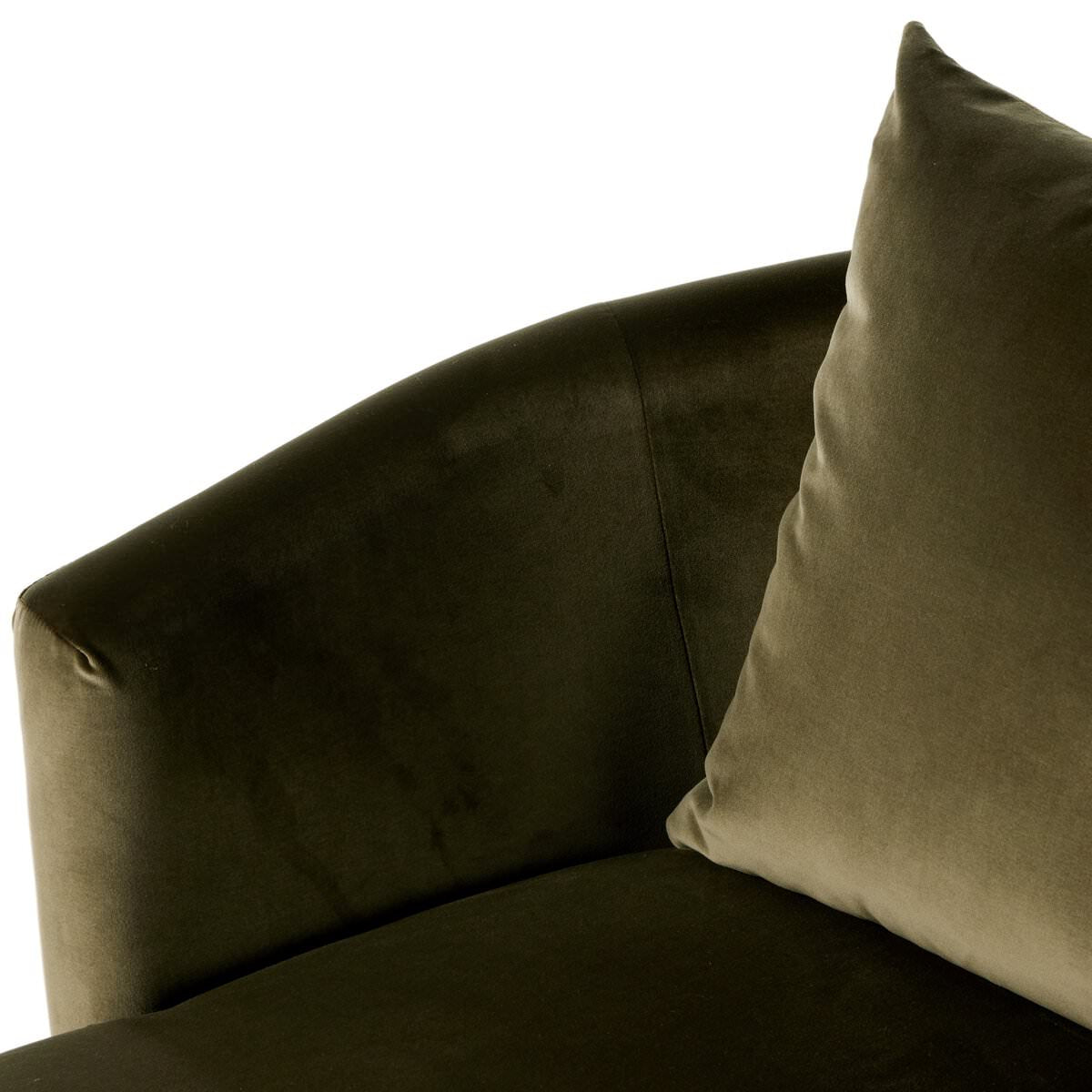 Close up of Four Hands Farrah Chaise Lounge in Surrey Olive on a white background at Addison West