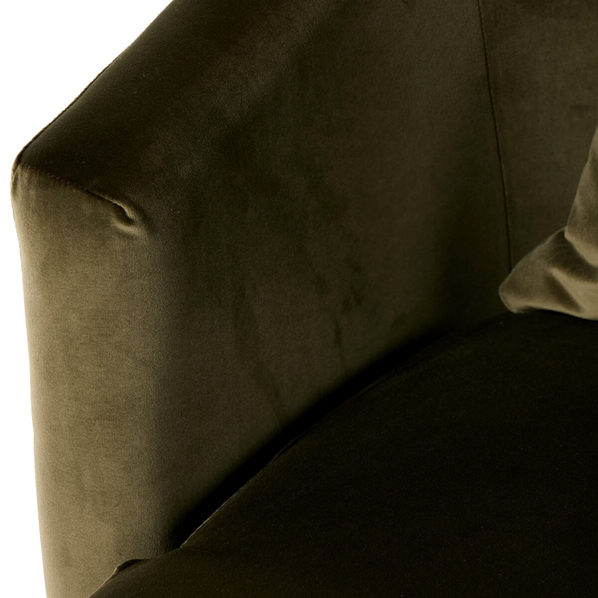 Close up of Four Hands Farrah Chaise Lounge in Surrey Olive on a white background at Addison West