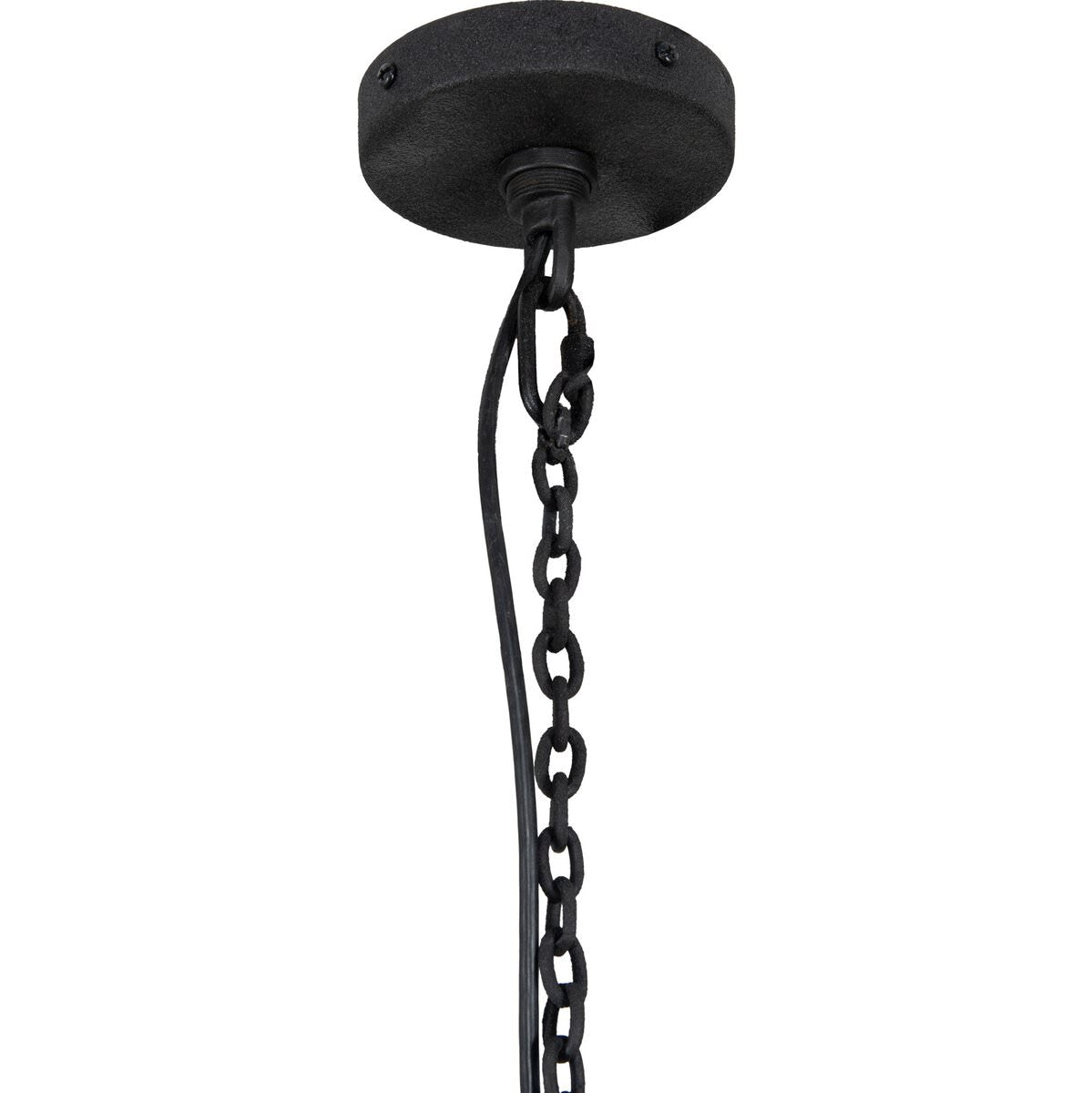 Close up of Four Hands Fiorella Chandelier in Black Wrought Iron on a white background at Addison West