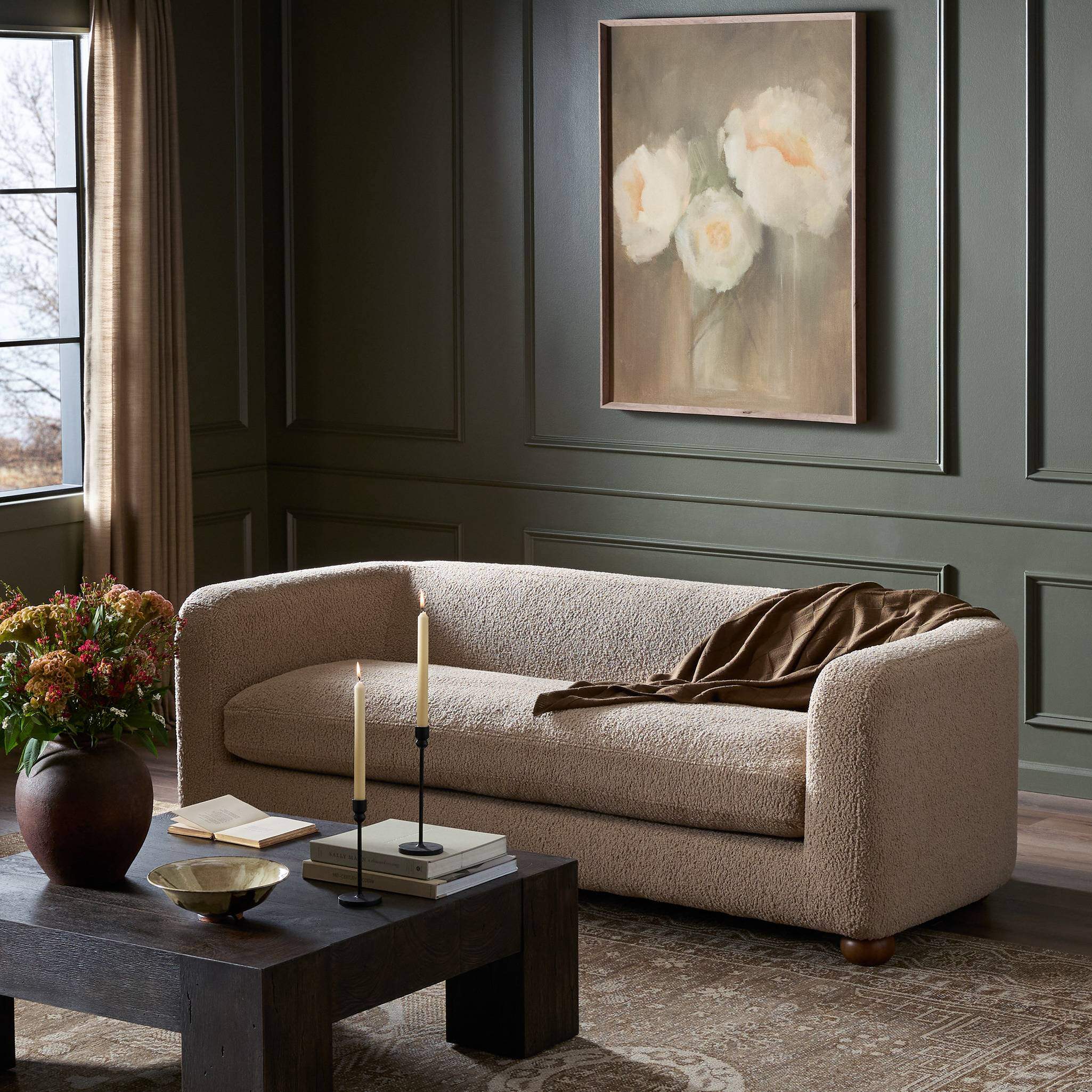 Four Hands Gidget Sofa in Sheepskin Camel in living room at Addison West.