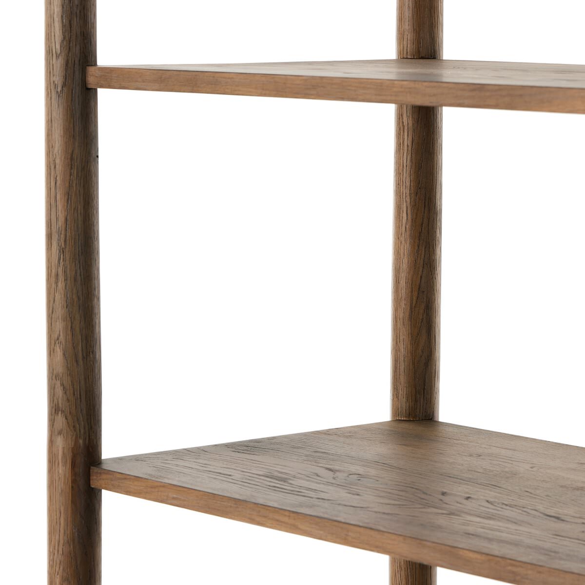 Close up of Four Hands Glenview Bookcase in Weathered Oak on a white background
