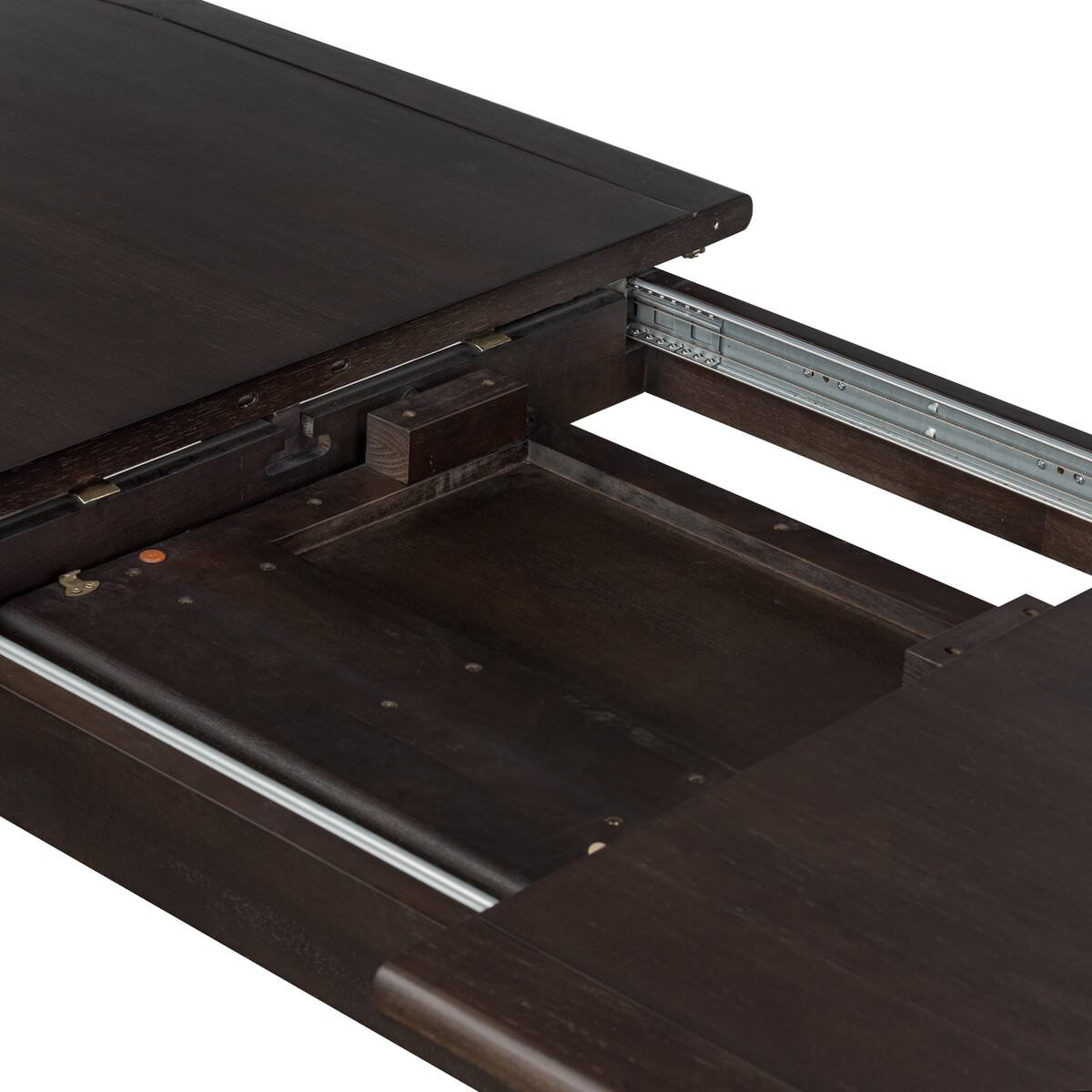 Close up of Four Hands Harper Oval Extension Dining Table 84-104" in Black Mango Veneer on a white background at Addison West