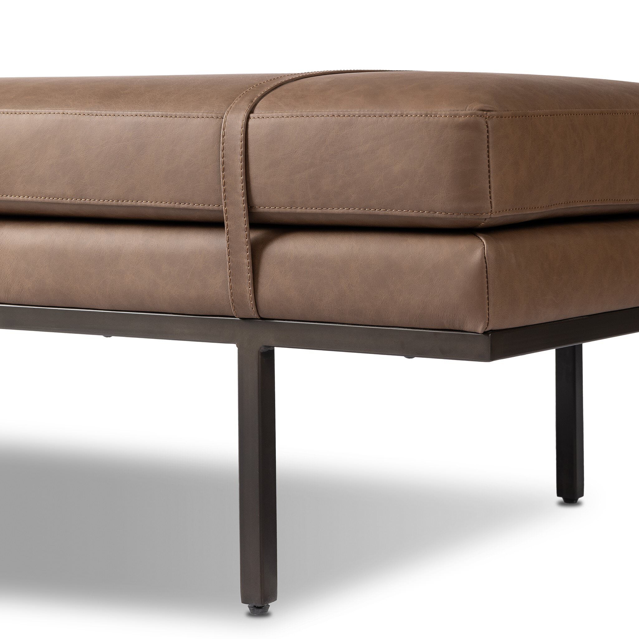 Four Hands Harris Accent Bench in Maestro Cigar on white background at Addison West.