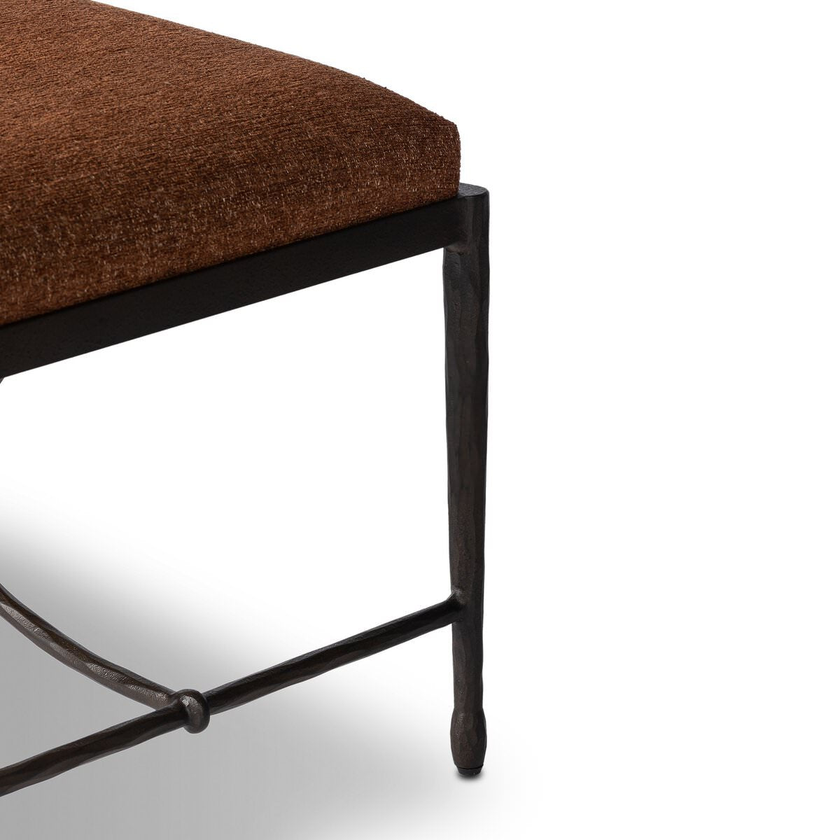 Close up of Four Hands Jade Accent Stool in Crypton Wayfarer Sienna on a white background at Addison West