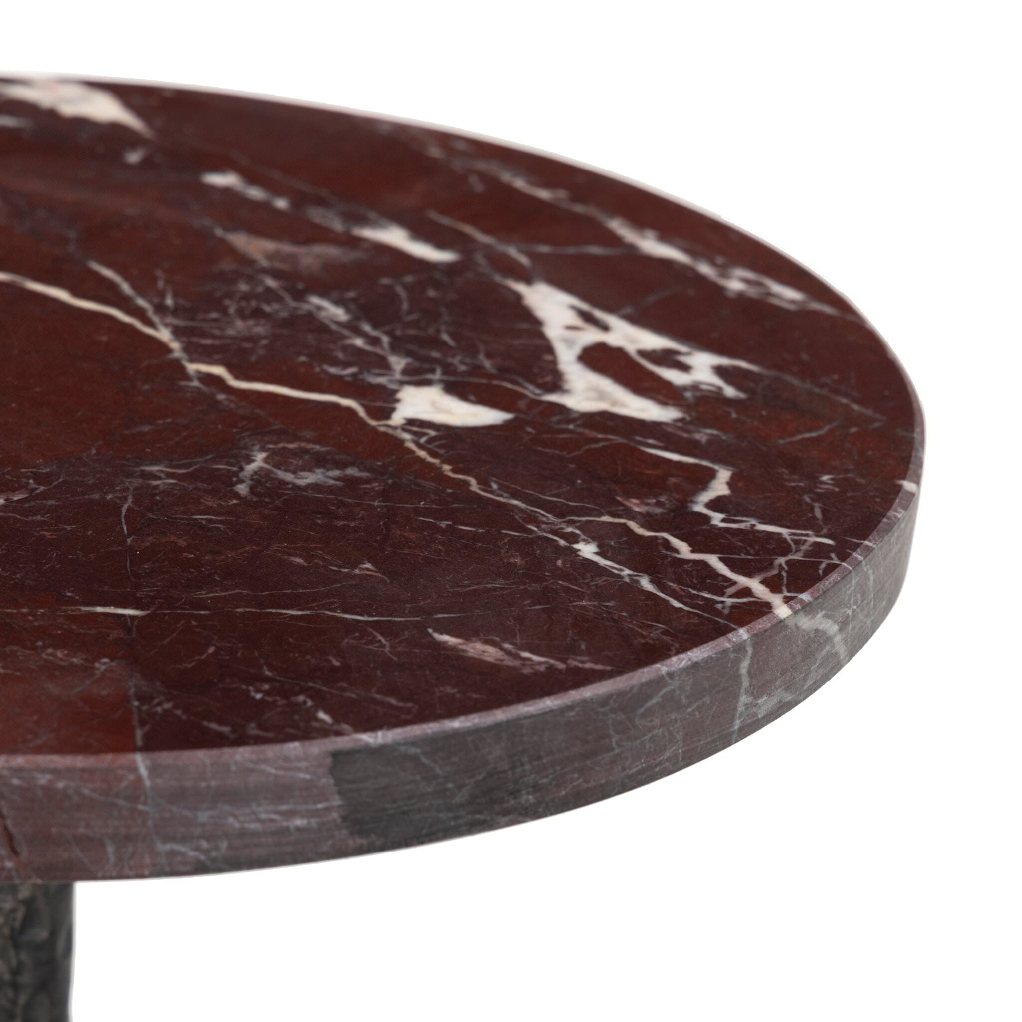 Four Hands Jocelyn End Table in Cordovan Marble on white background at Addison West.