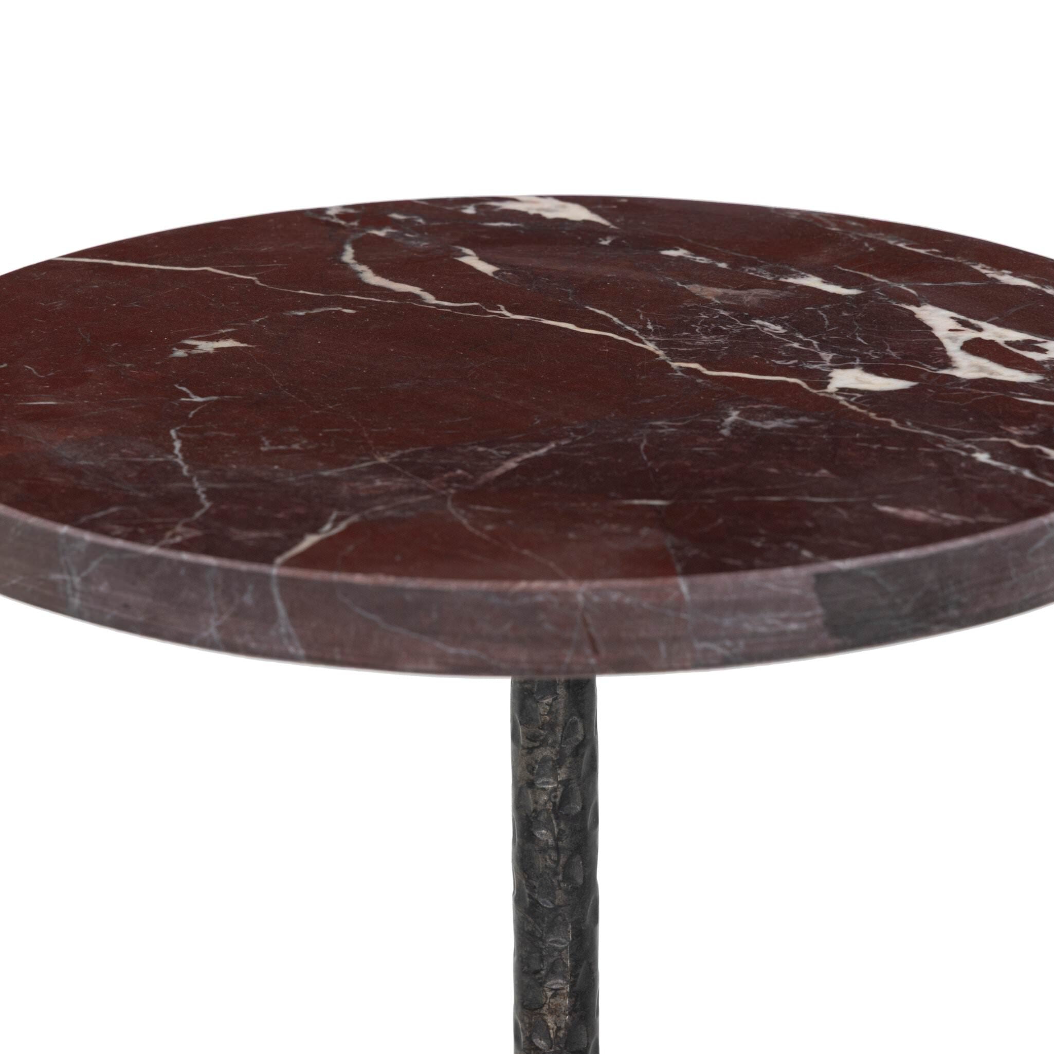 Four Hands Jocelyn End Table in Cordovan Marble on white background at Addison West.