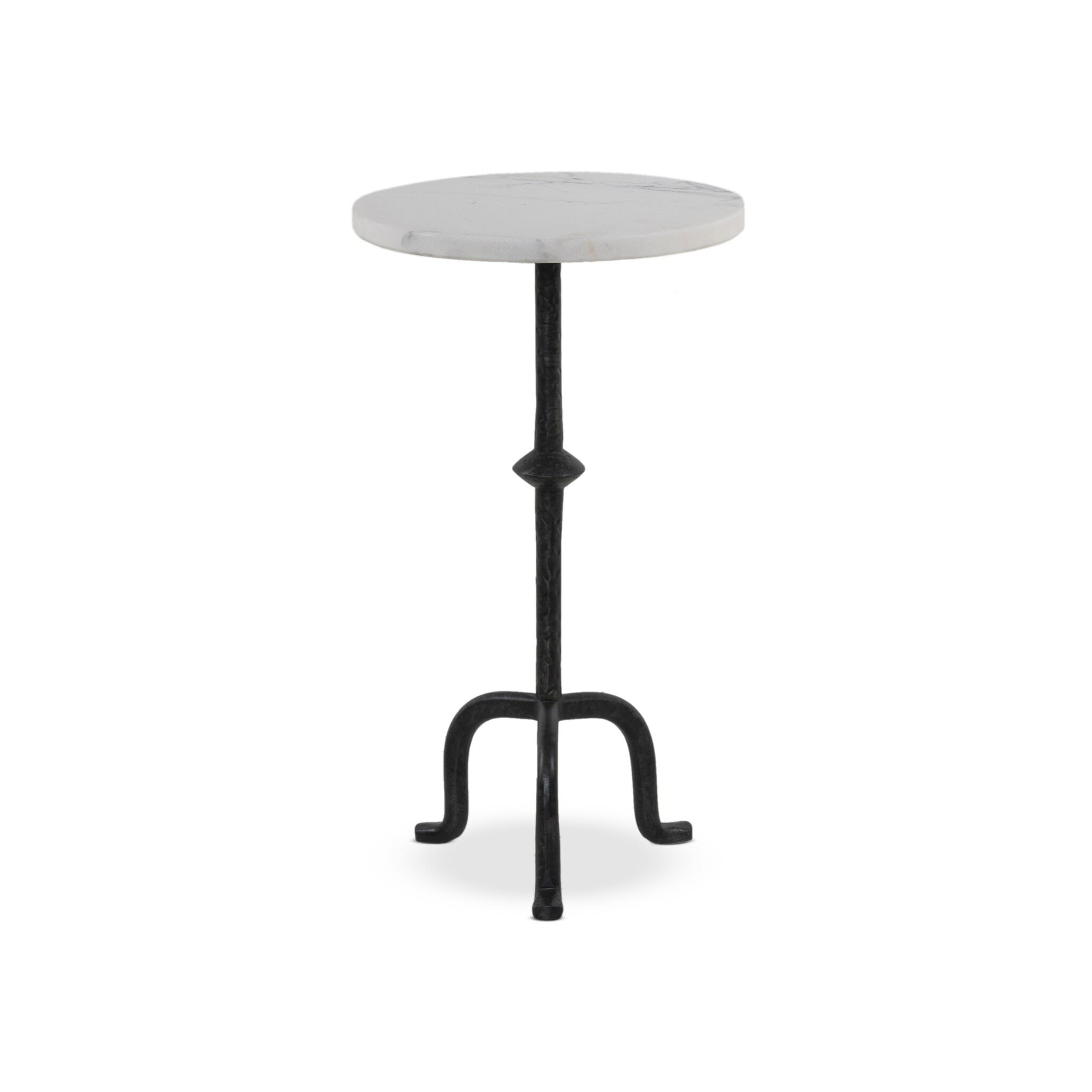 Four Hands Jocelyn End Table in Veined White Marble on white background at Addison West.
