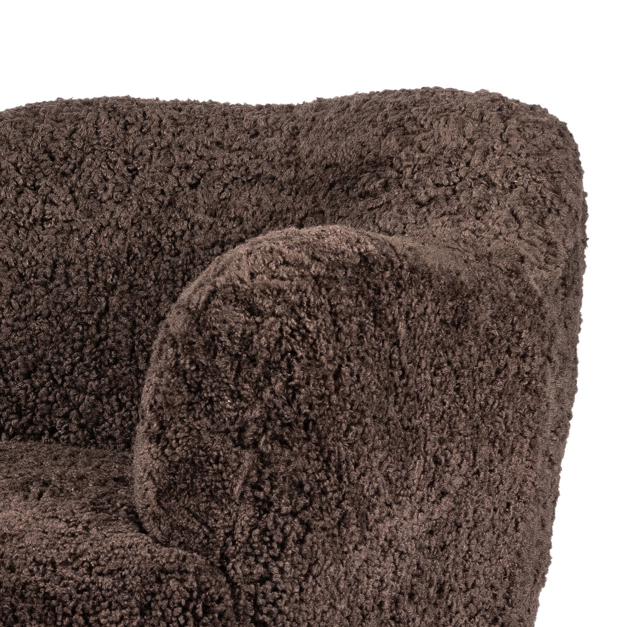 Close up of Four Hands Julius Swivel Chair in Cocoa Shearling on a white background at Addison West