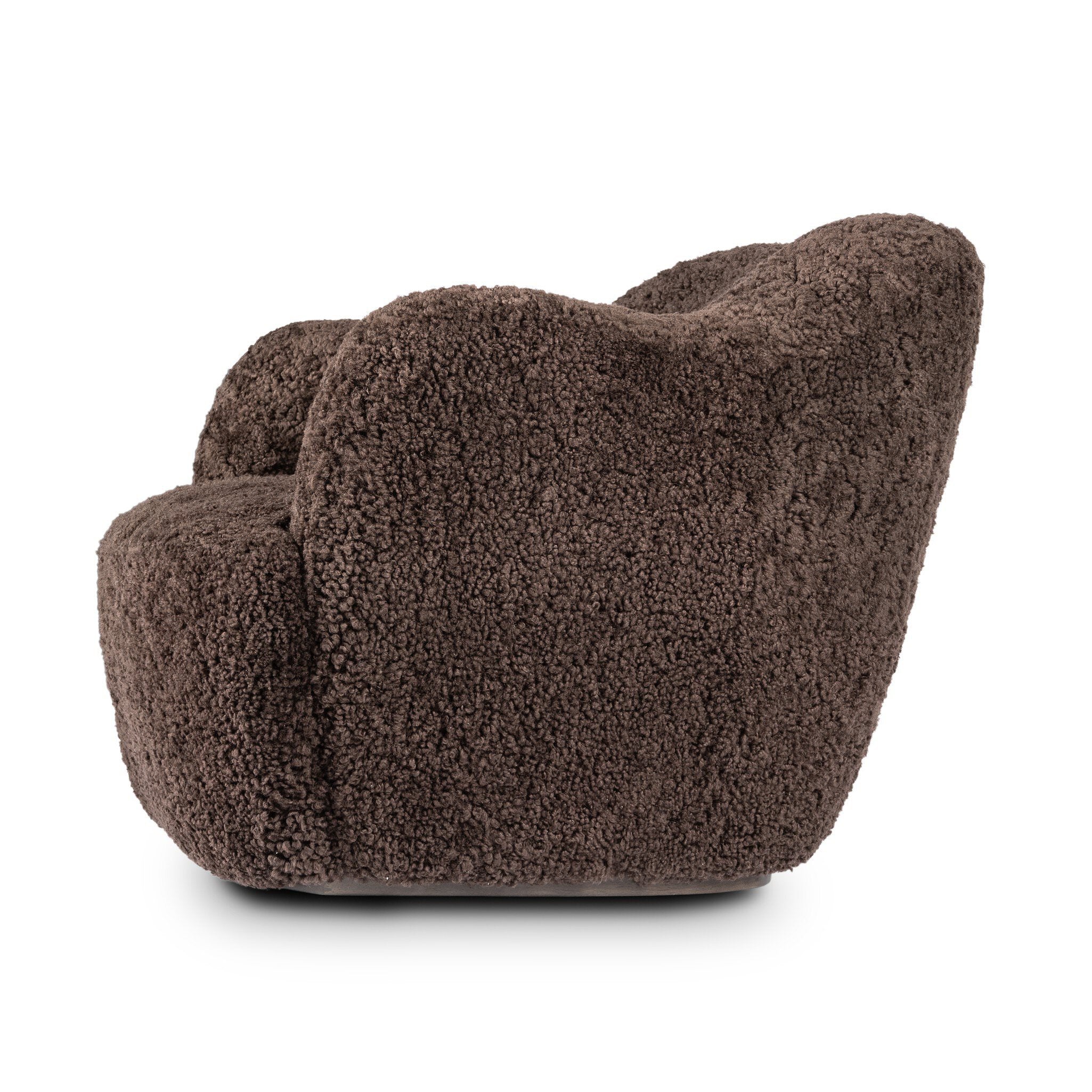 Four Hands Julius Swivel Chair in Cocoa Shearling on a white background at Addison West