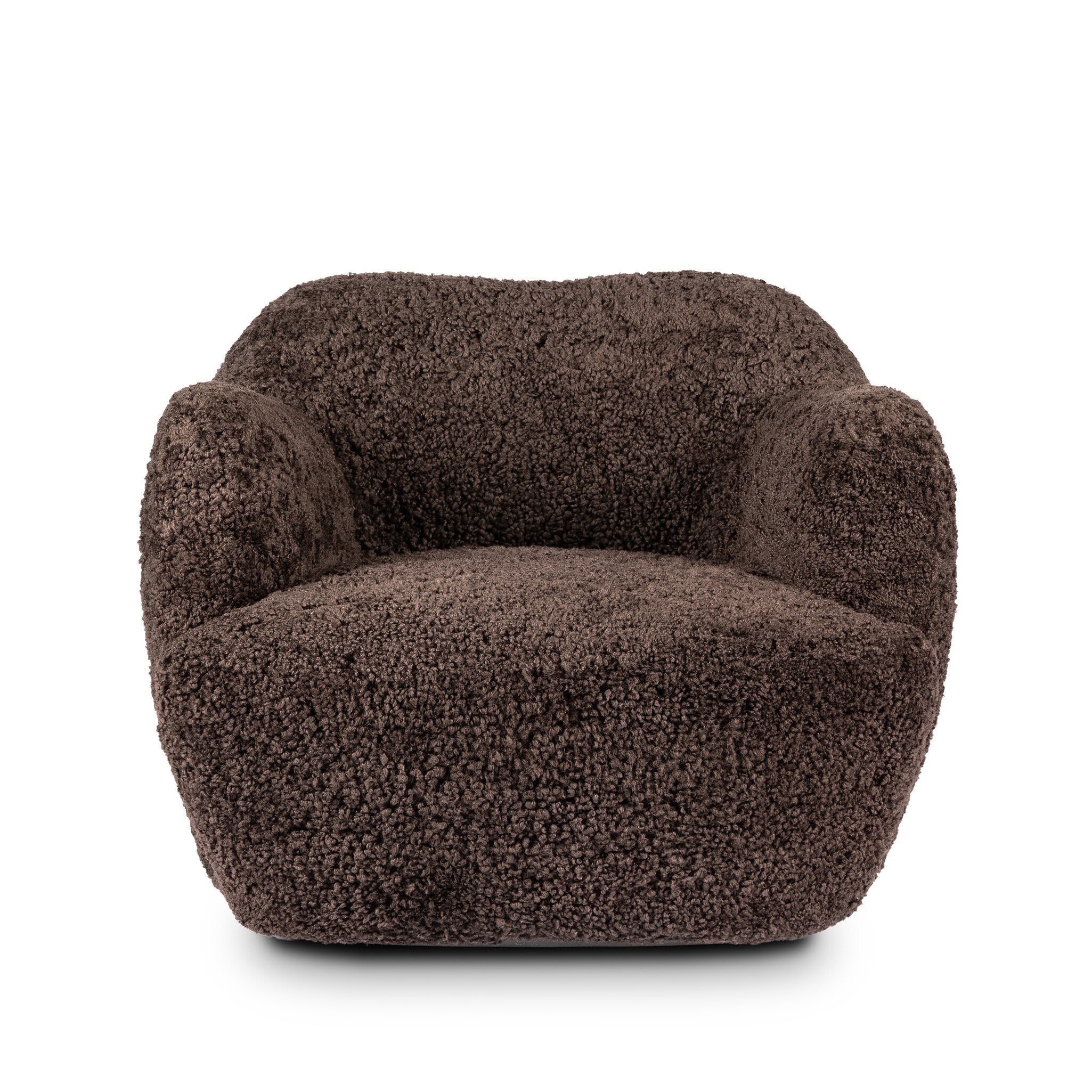 Four Hands Julius Swivel Chair in Cocoa Shearling on a white background at Addison West