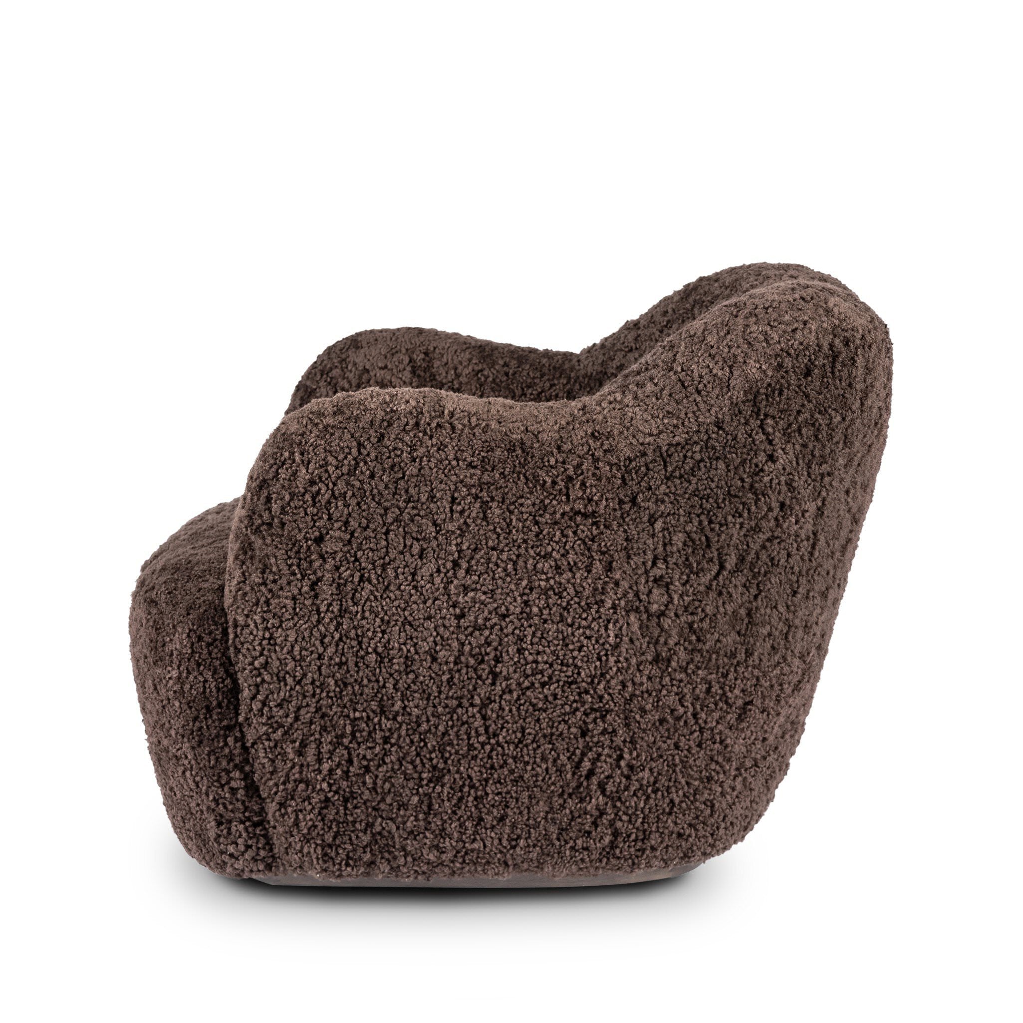 Four Hands Julius Swivel Chair in Cocoa Shearling on a white background at Addison West