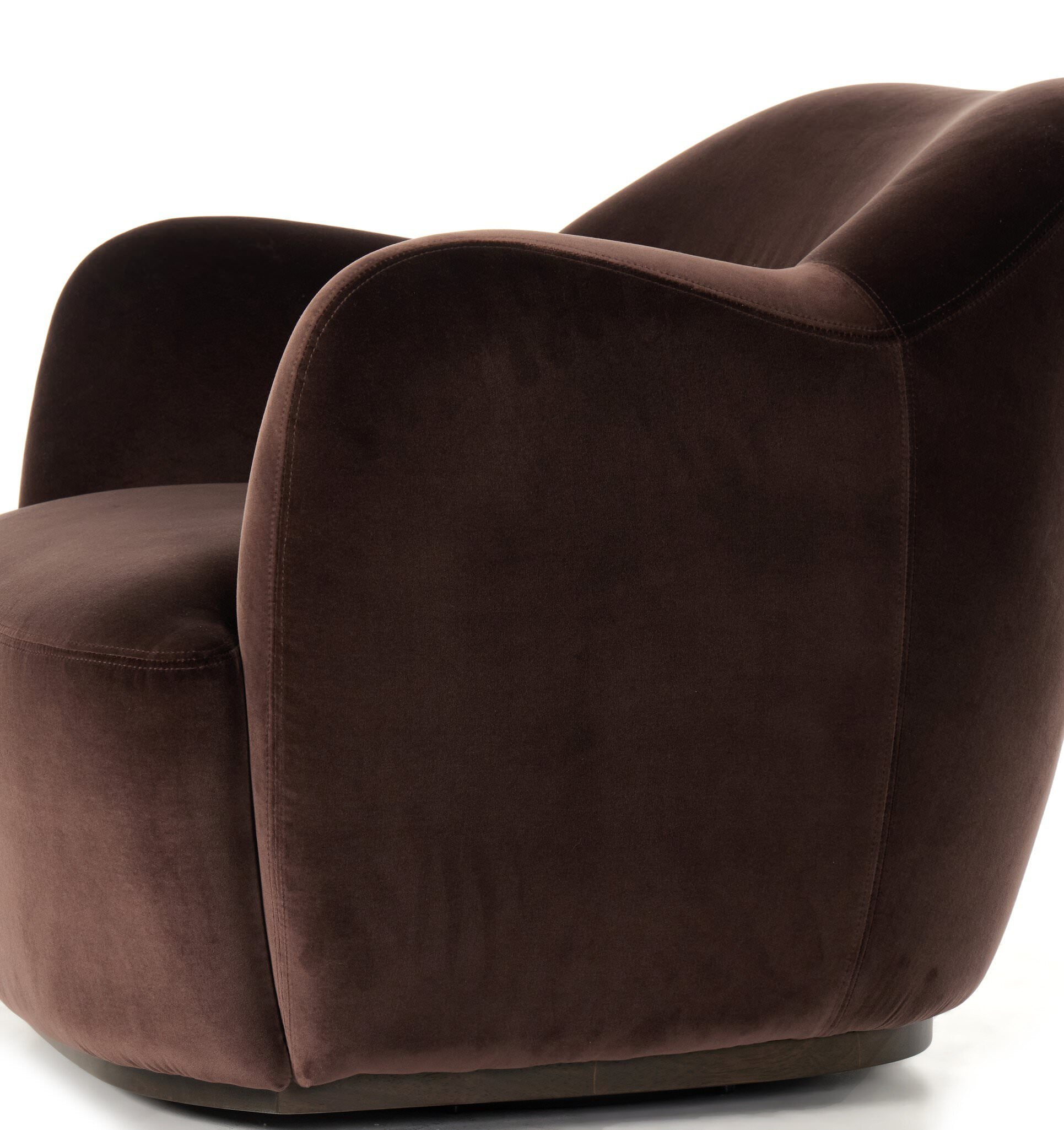Close up of Four Hands Julius Swivel Chair in Surrey Cocoa on a white background at Addison West