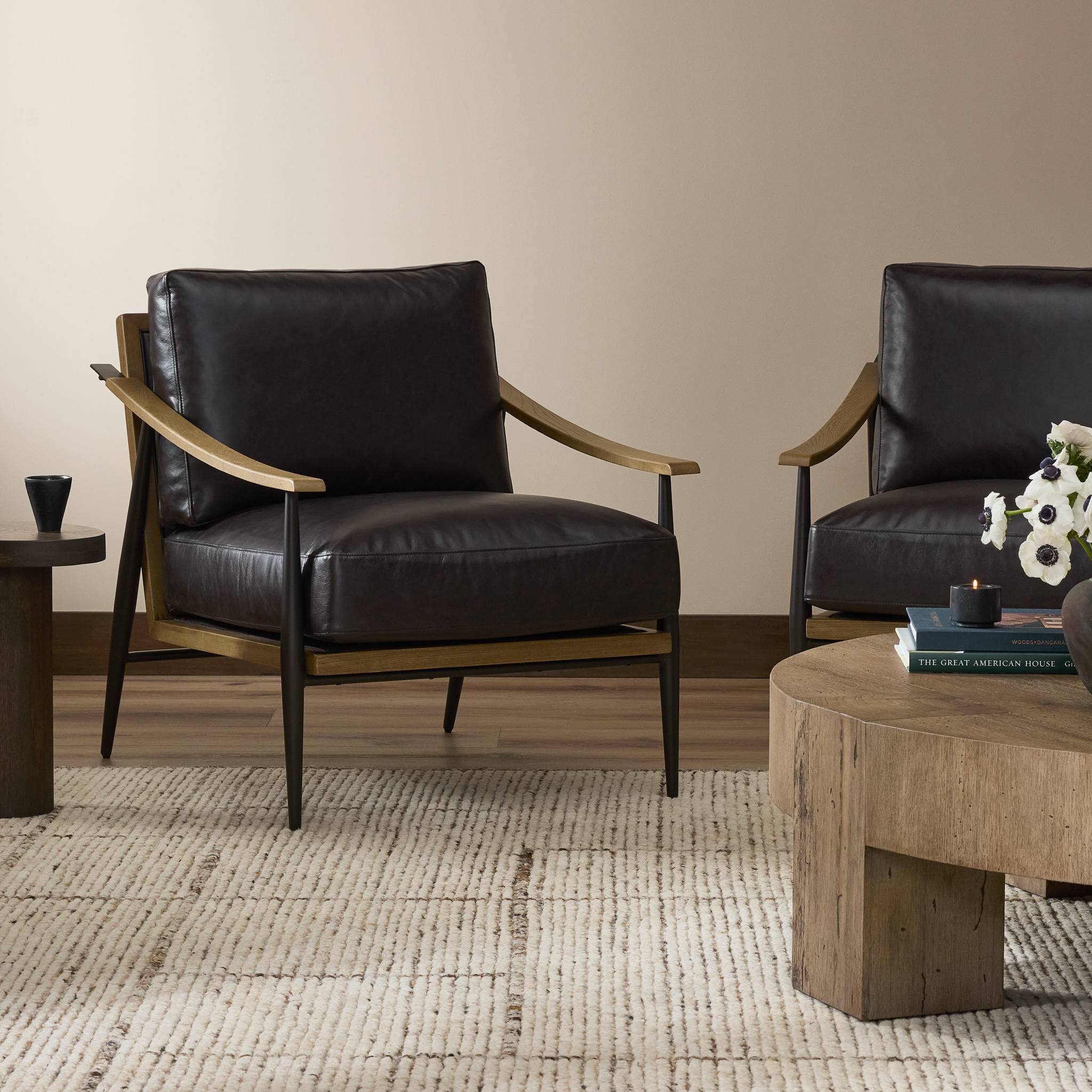 Four Hands Kennedy Chair in Sonoma Black in living room at Addison West.
