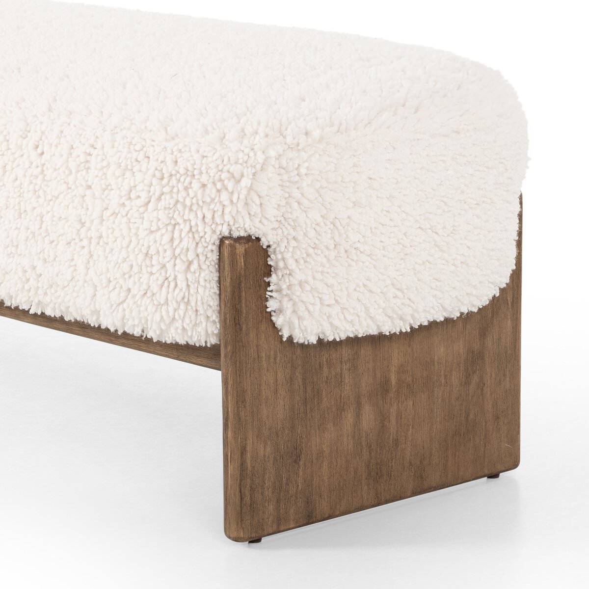 Close up of Four Hands Kirby Accent Bench in Andes Natural on a white background at Addison West