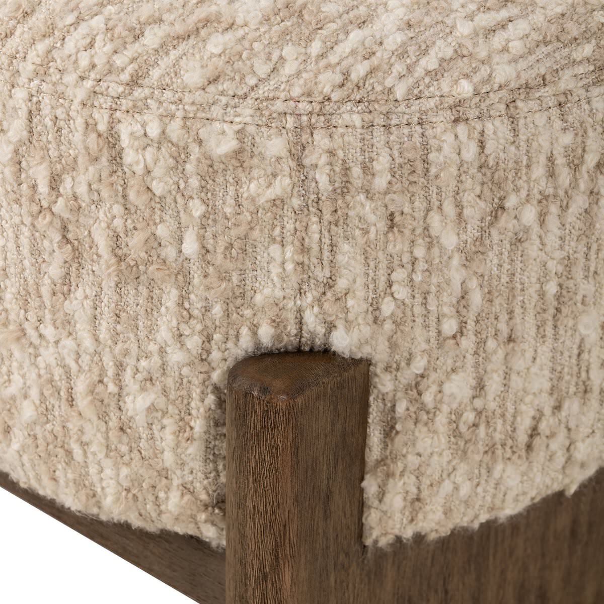 Close up of Four Hands Kirby Accent Bench in Solema Cream on a white background at Addison West