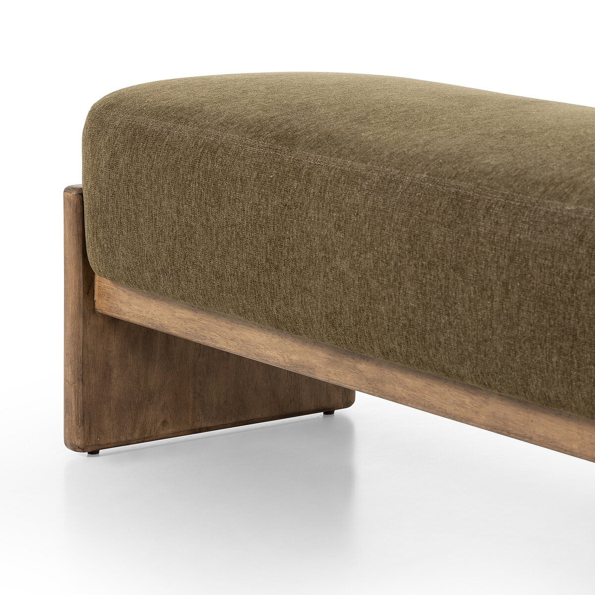 Close up of Four Hands Kirby Accent Bench in Sutton Olive on a white background at Addison West