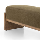 Close up of Four Hands Kirby Accent Bench in Sutton Olive on a white background at Addison West