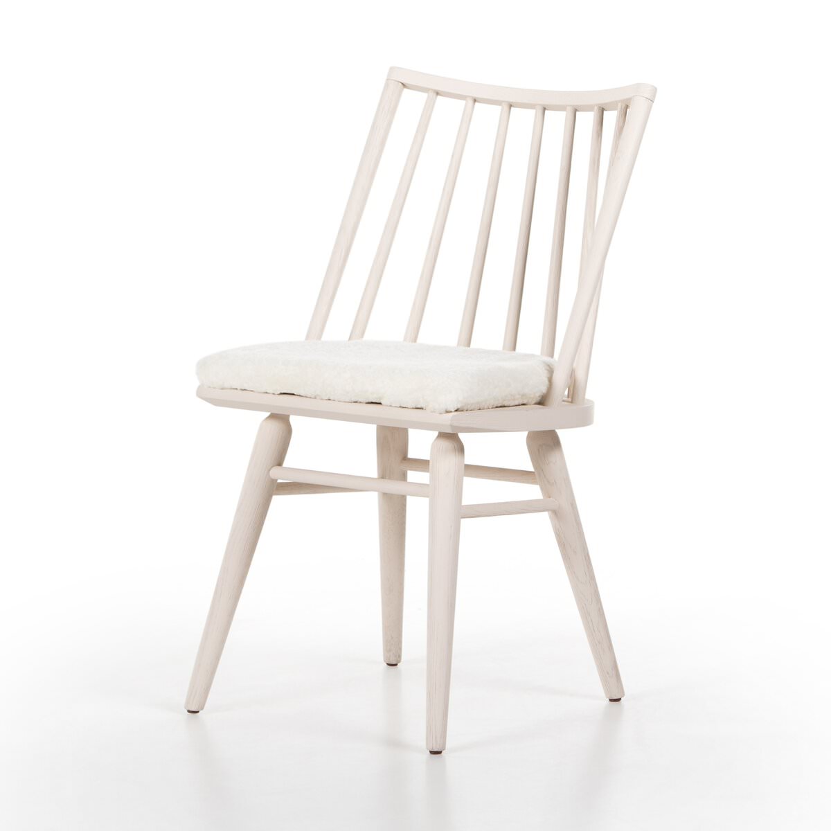 Four Hands Lewis Windsor Chair in Cream Shorn Sheepskin on a white background