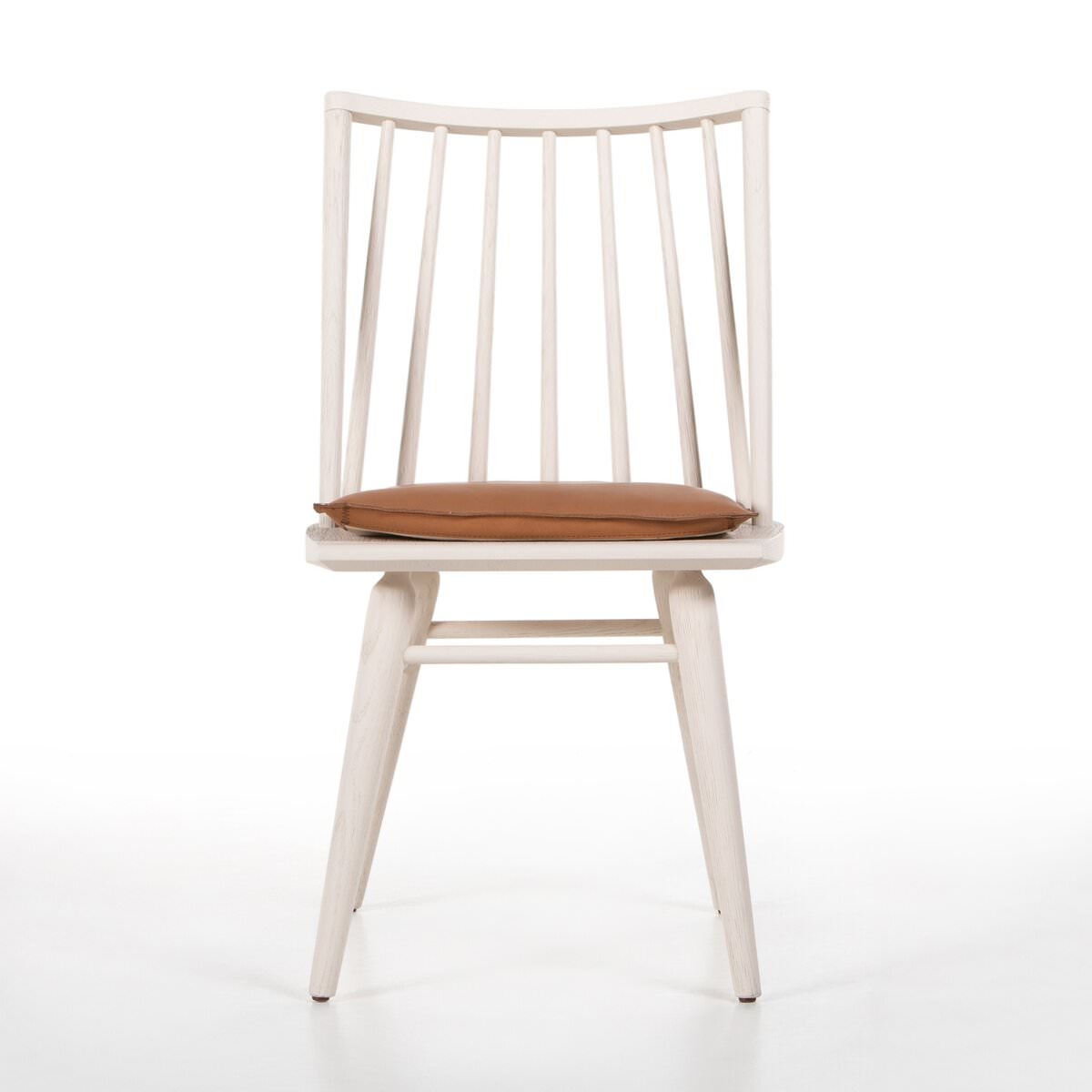 Four Hands Lewis Windsor Chair in Off White Whiskey Saddle on a white background