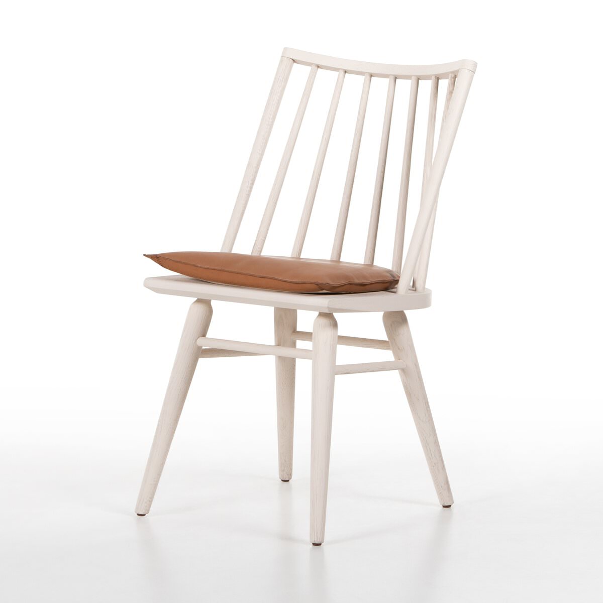 Four Hands Lewis Windsor Chair in Off White Whiskey Saddle on a white background