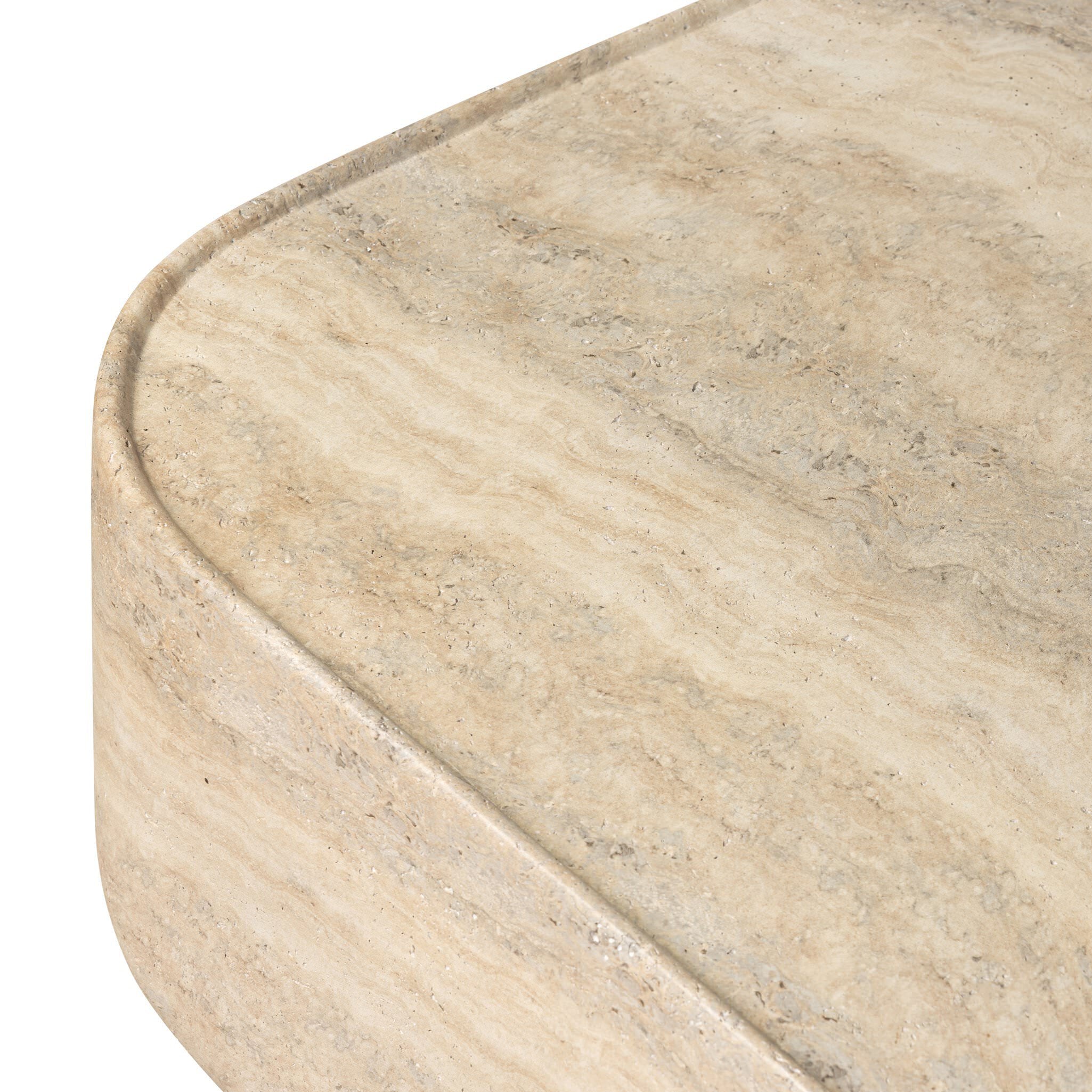 Close up of Four Hands Manor Outdoor Coffee Table in Textured Sandy Grey on a white background at Addison West