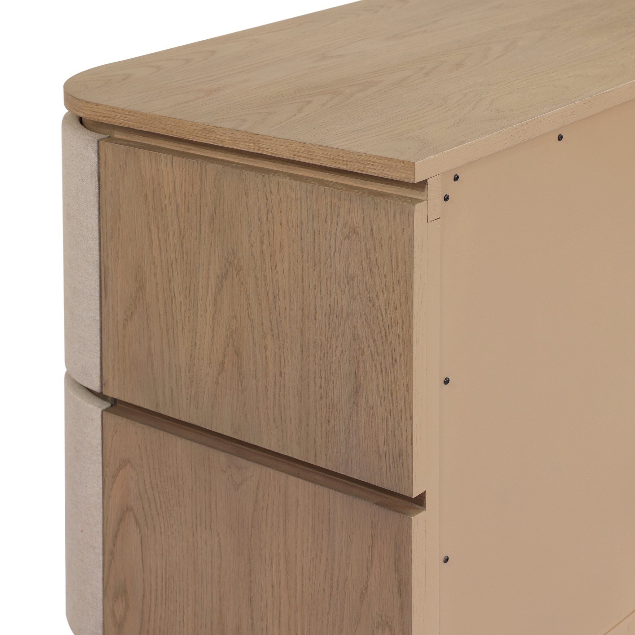 Four Hands Mariella Nightstand in Beige Painted Linen on white background at Addison West.