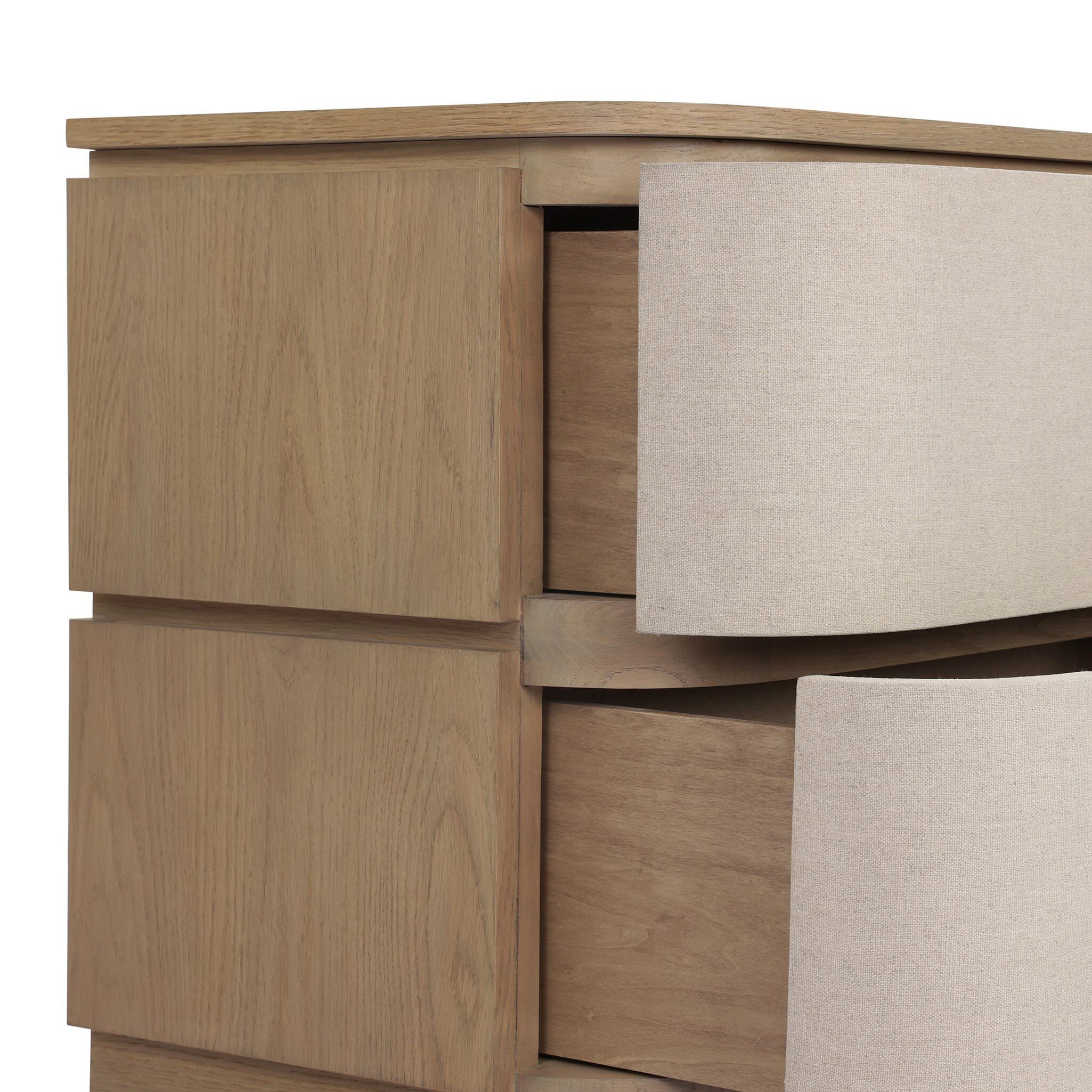 Four Hands Mariella Nightstand in Beige Painted Linen on white background at Addison West.