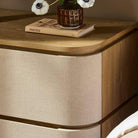 Four Hands Mariella Nightstand in Beige Painted Linen in bedroom at Addison West.
